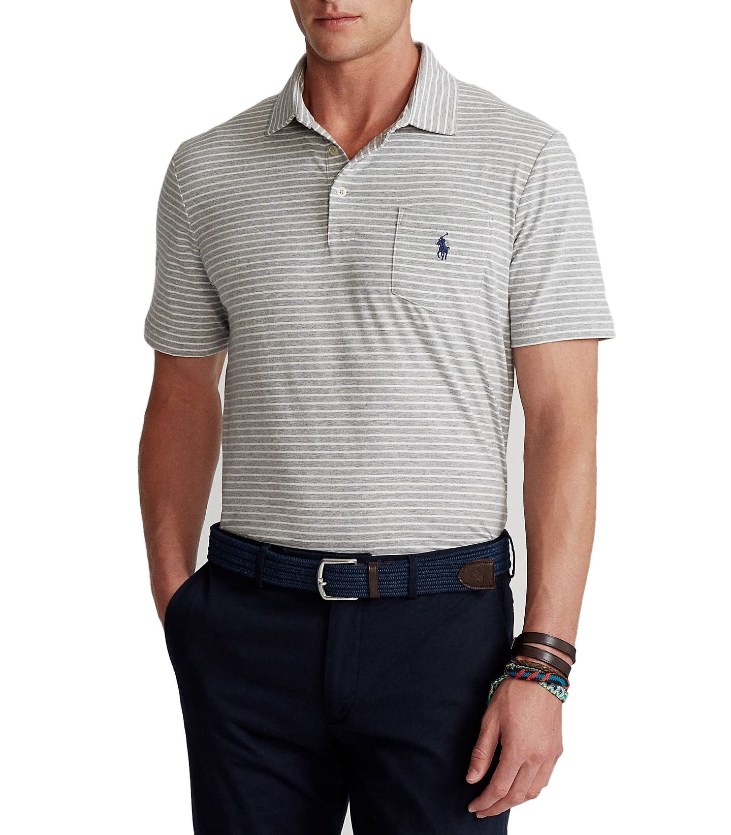 Classic Fit Performance Super-Soft Men's Short Sleeve Polo Shirt with Pocket (X-Large, Andover Heather/White)