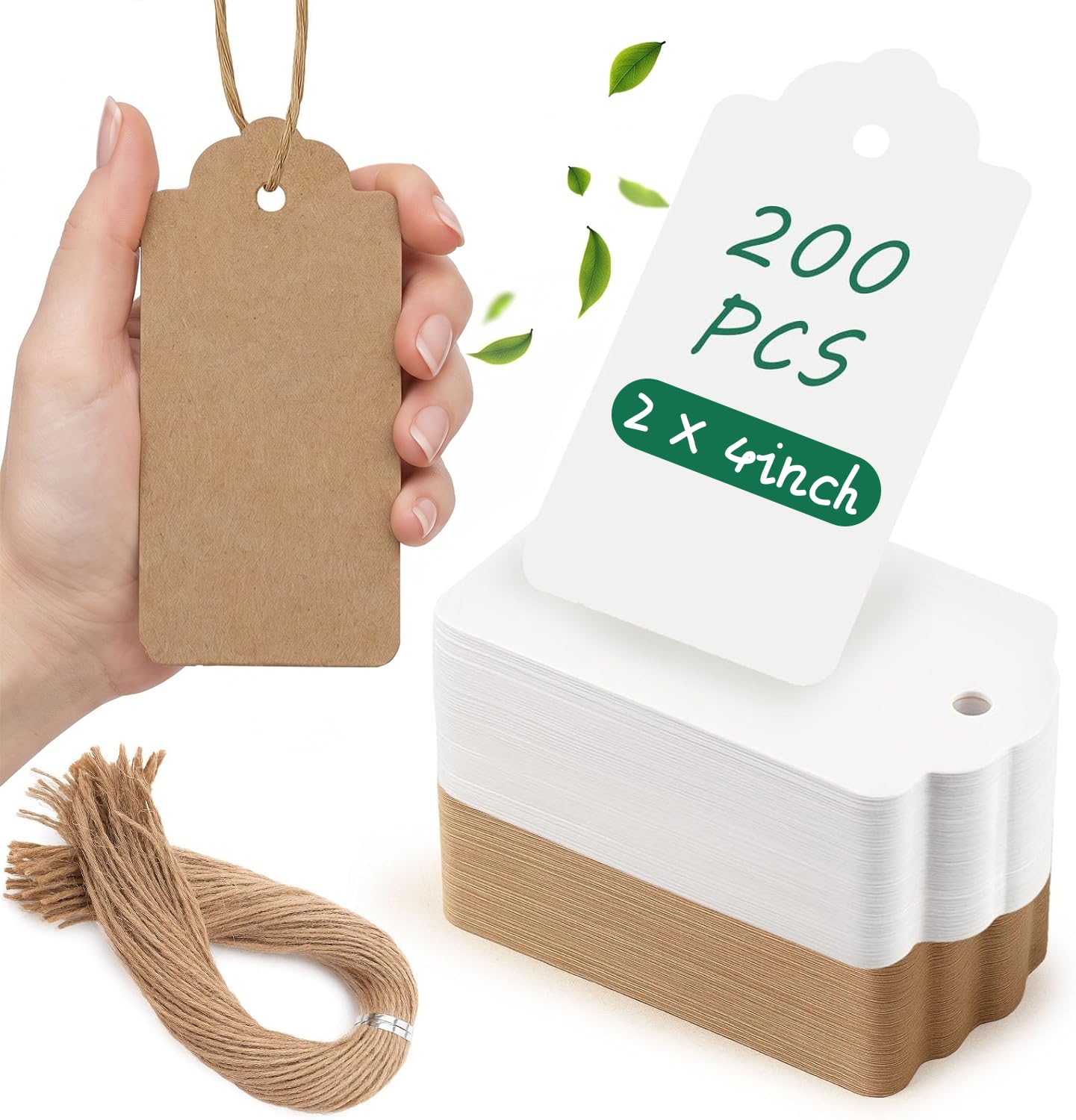 SallyFashion Etiquetas de papel kraft, 200 etiquetas de regalo de papel kraft, etiquetas colgantes para manualidades con 200 raíces de yute natural gratis para regalos, artes y manualidades, bodas,