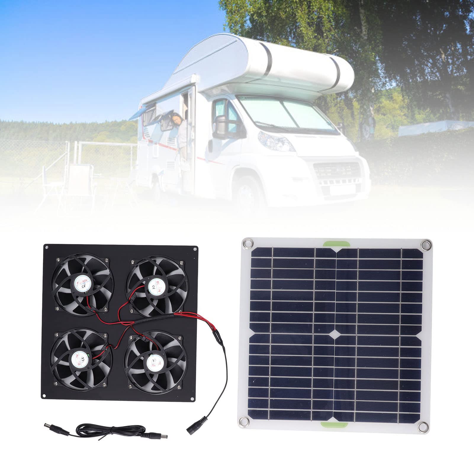 Zonne-uitlaatventilator: Door Zonnepaneel Aangedreven Ventilator 4 Ventilatoren 100W 20V Groene Energie Draagbare Mini-ventilator voor Hondenhok Kippenhokken Kas RV