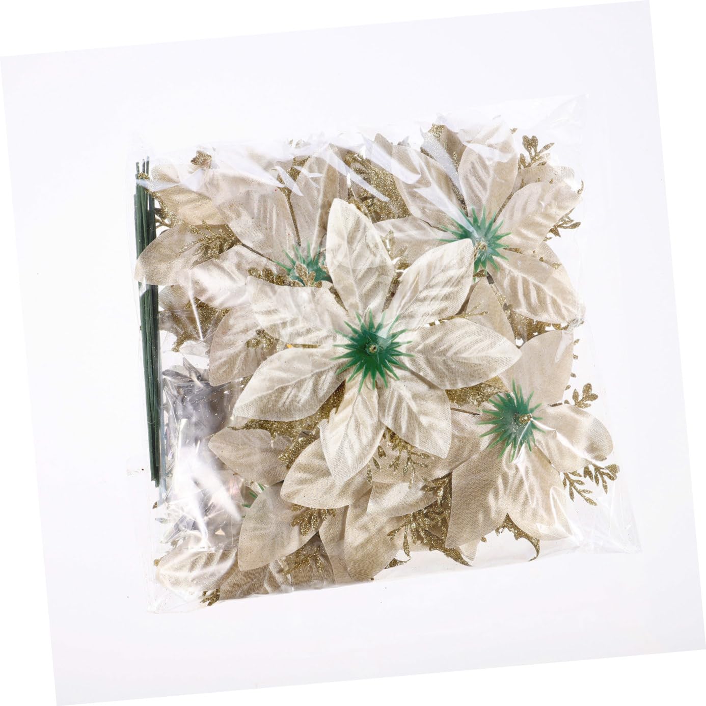Alipis 12piezas Flores Poinsettia Brillantes para Decoración Navideña con Clips y Stems Adornos para Árbol De Navidad y Fiestas