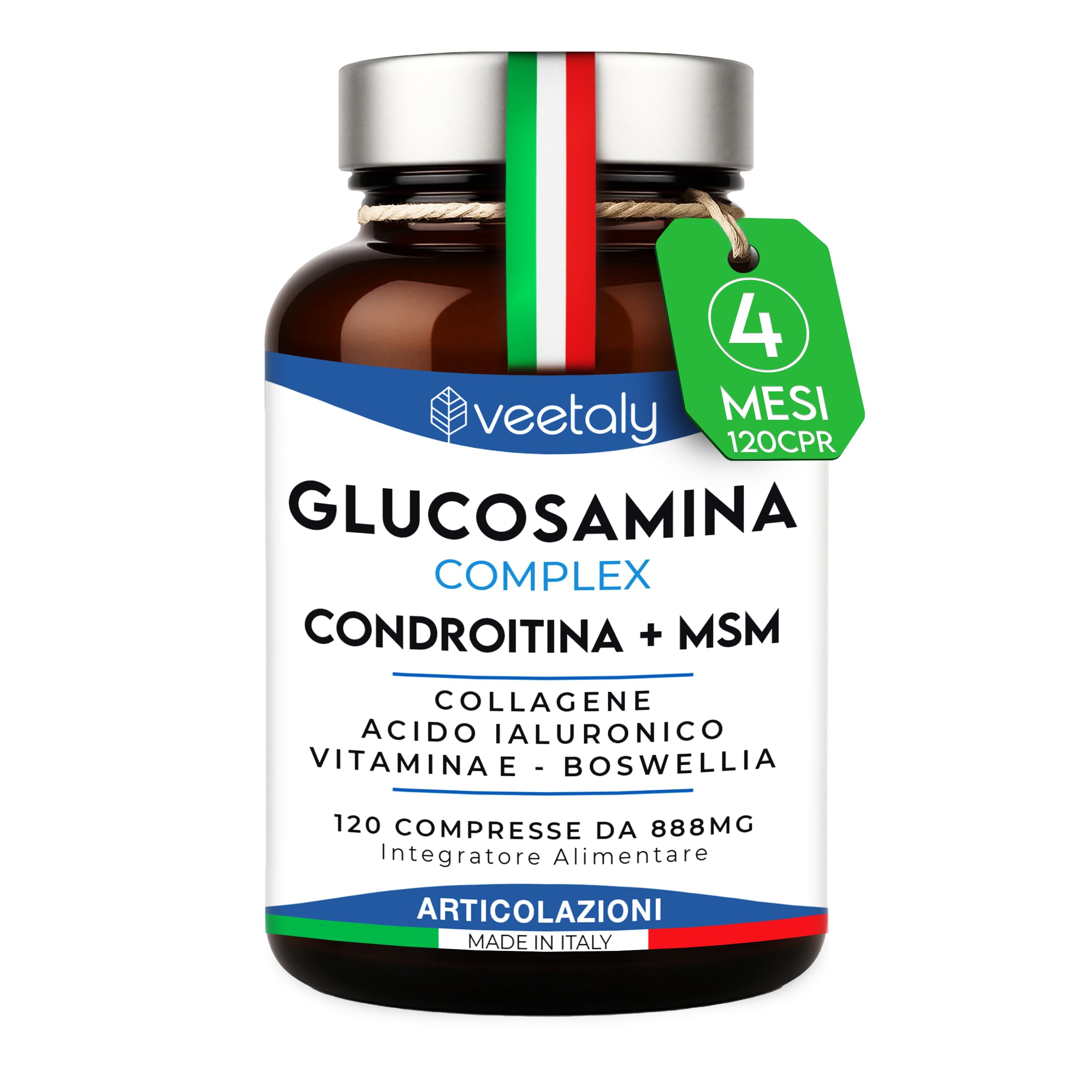  Glucosamine Chondroitin e MSM 888mg Tablete per Articolazione: Supplimento per Ginocchio con Collagene, Acida Haiuronic