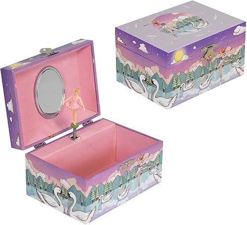 Miniatura 2 de LAxury Joyero musical de 5 pulgadas, diseño de cisne y bailarina, caja de joyería para niños, caja de joyería de bailarina, cajas de joyería para