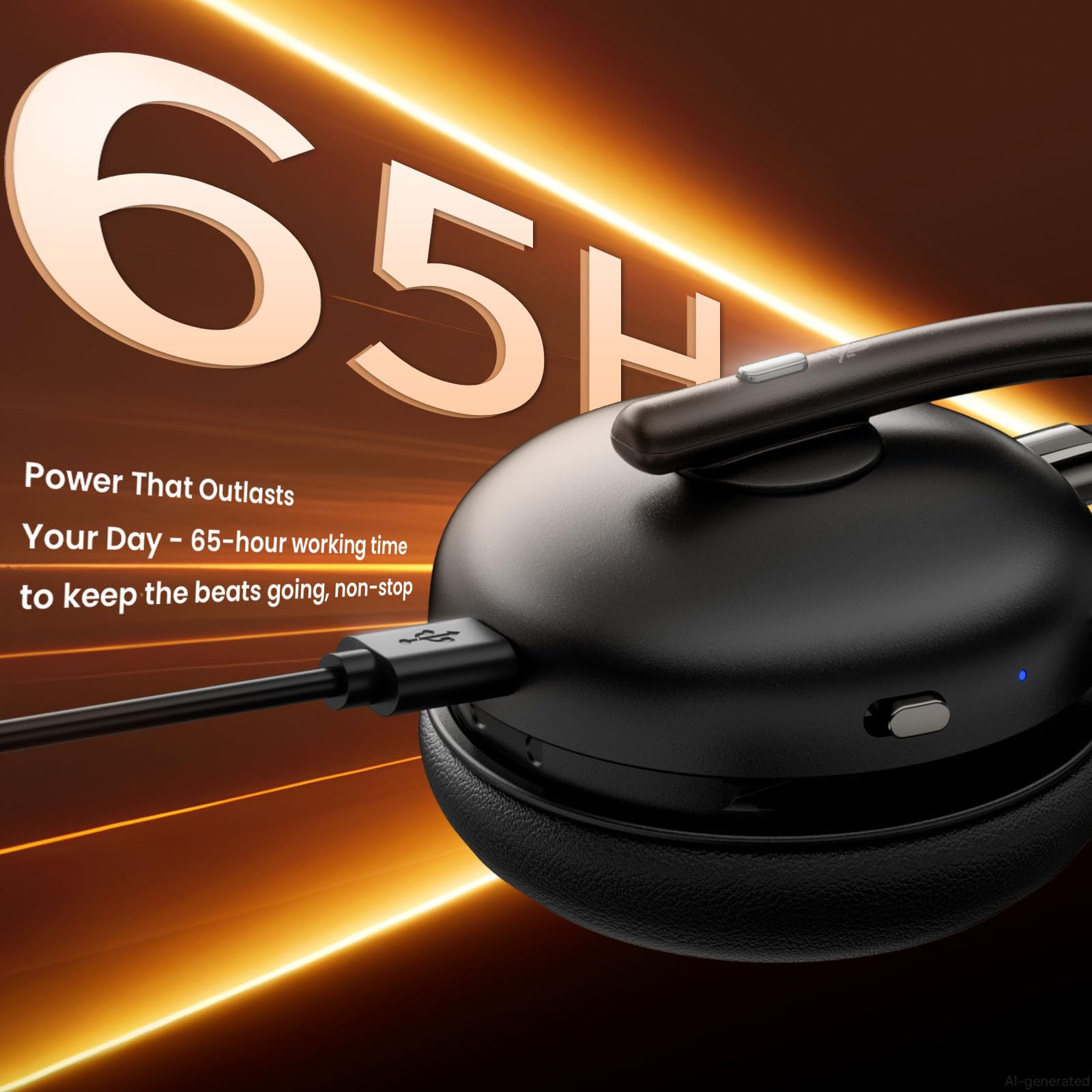 Dytole Kabelloses Headset mit Mikrofon für die Arbeit, Bluetooth 5.3 Headset mit Geräuschunterdrückung, kabellose Kopfhörer mit Mikrofon & USB-Dongle, 65H & Stummschaltung, ideal für PC/Call Center