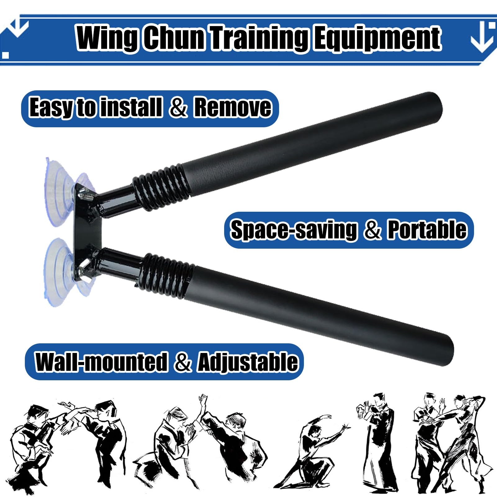 Wing Chun Manekin Manekin do Treningu Kung Fu Wing Chun, Przenośne Manekiny Wing Chun Wolnostojące na Ścianie, Stos Manekinów Walczących do Treningu Sztuk Walki(Color:1 V-Handle+1 arm+1 leg)