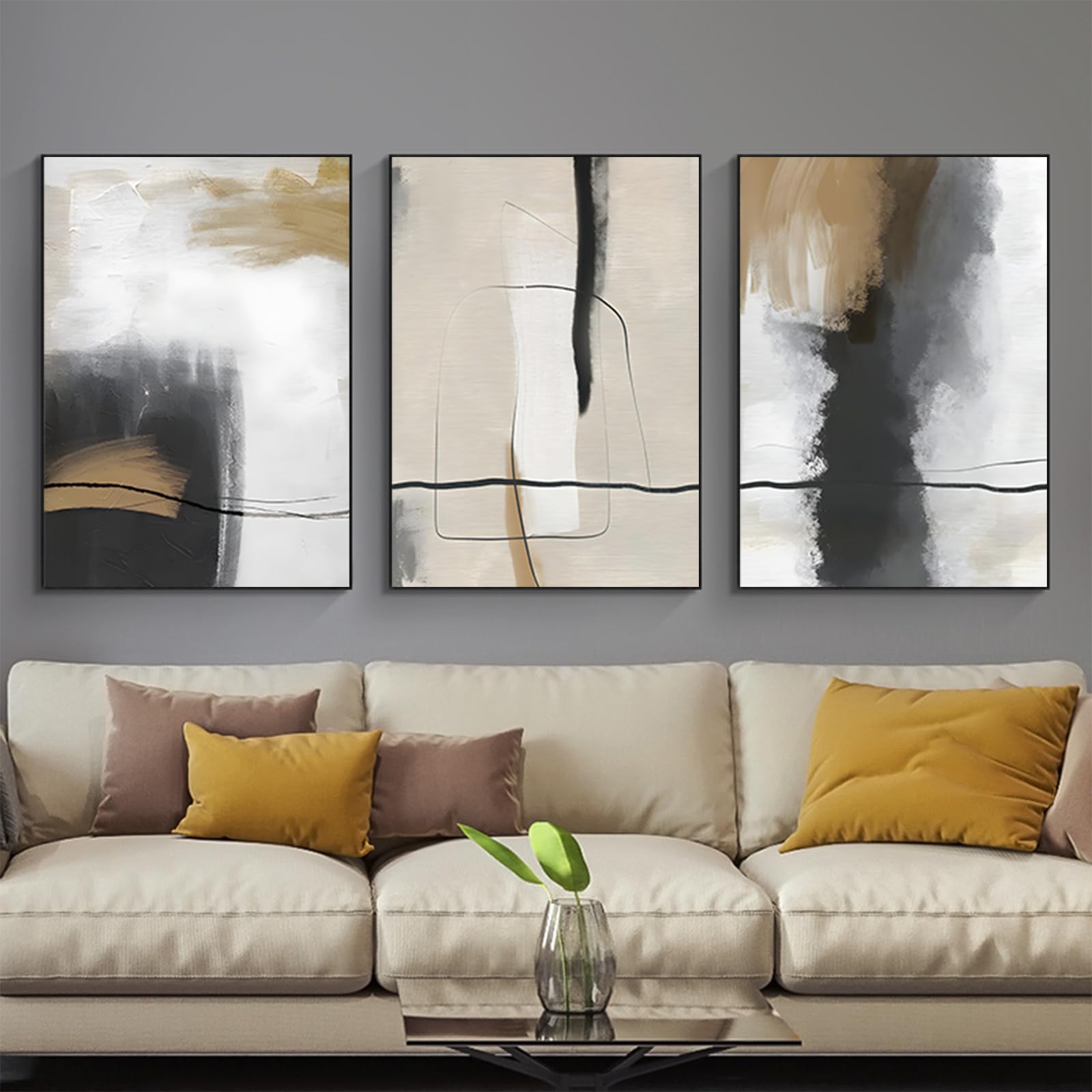 HMDKHI Cuadro geométrico moderno, conjunto de imágenes abstractas para sala de estar, dormitorio, póster de decoración artística, sin marco (mural, 11,30 x 40 cm x 3)