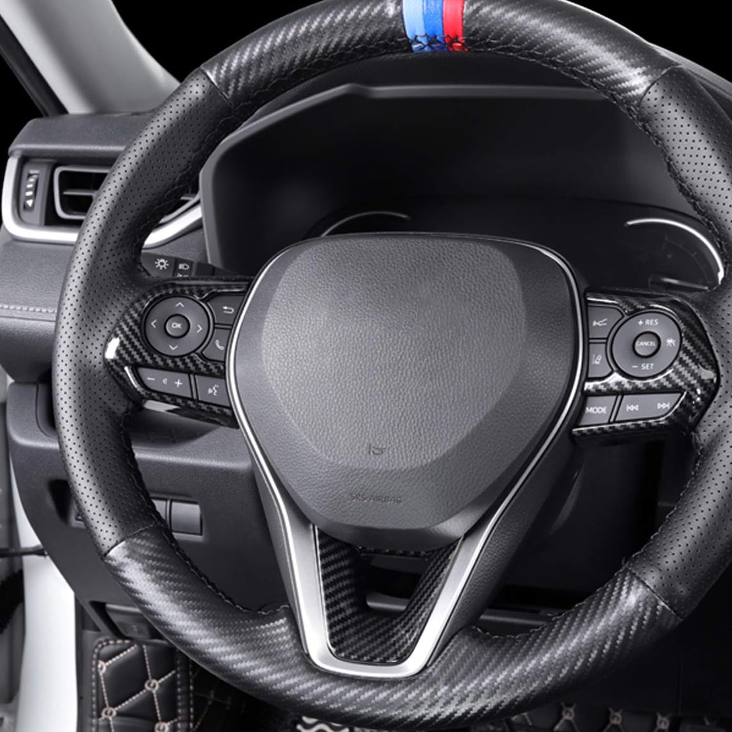 Tocatus Steering Wheel Cover Trim for Toyota Corolla 2020 2021 2022 2023 2024, for RAV4 2019 2020 2021 2022 2023 2024, ABS Carbon Fiber 3pcs