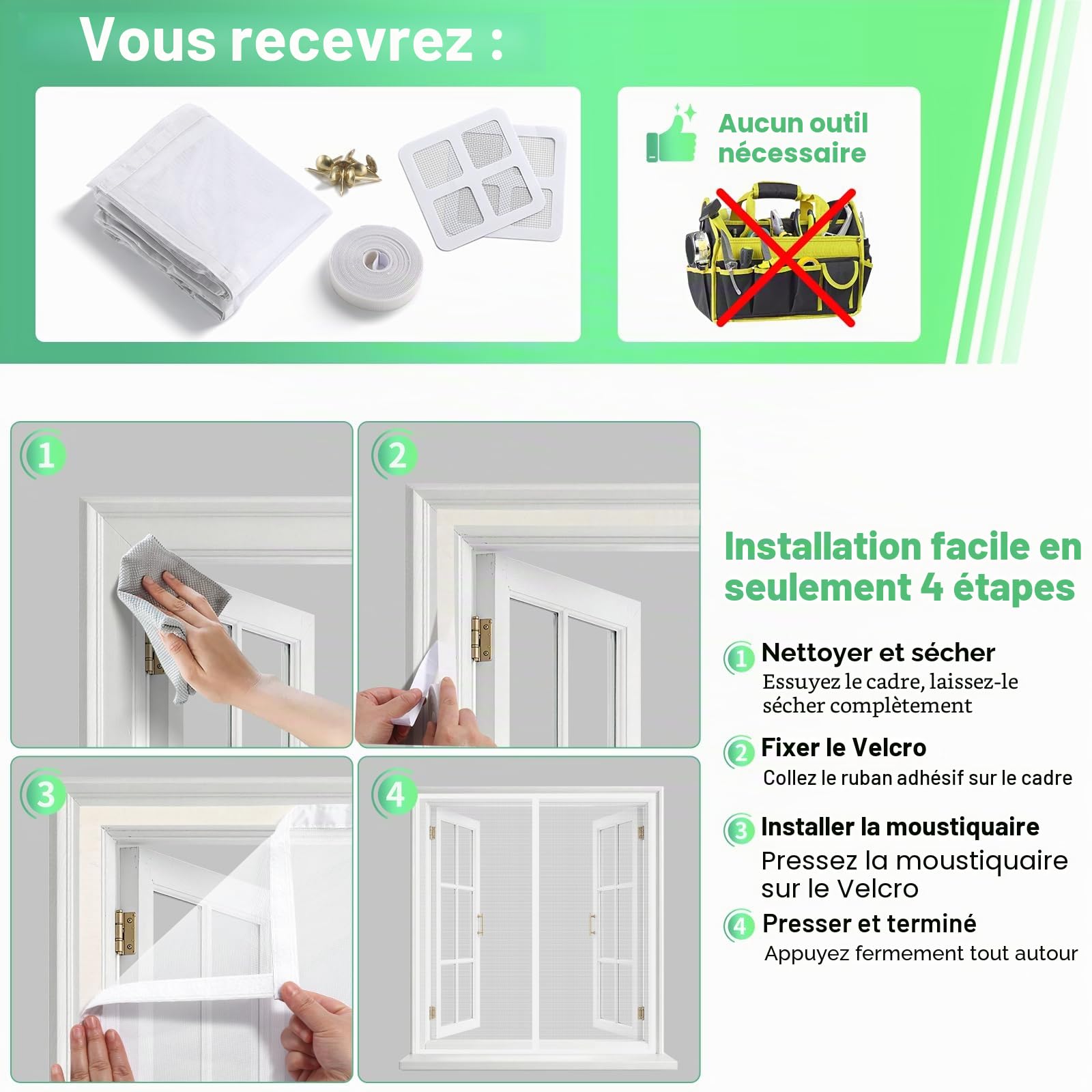 Moustiquaire Fenêtre Magnétique 60x70 cm, Rideau Anti-Moustique Blanc, Fermeture Automatique, Sans Perçage, Pour Fenêtres, Portes de Balcon, Chambre, Idéal pour Familles avec Enfants et Animaux