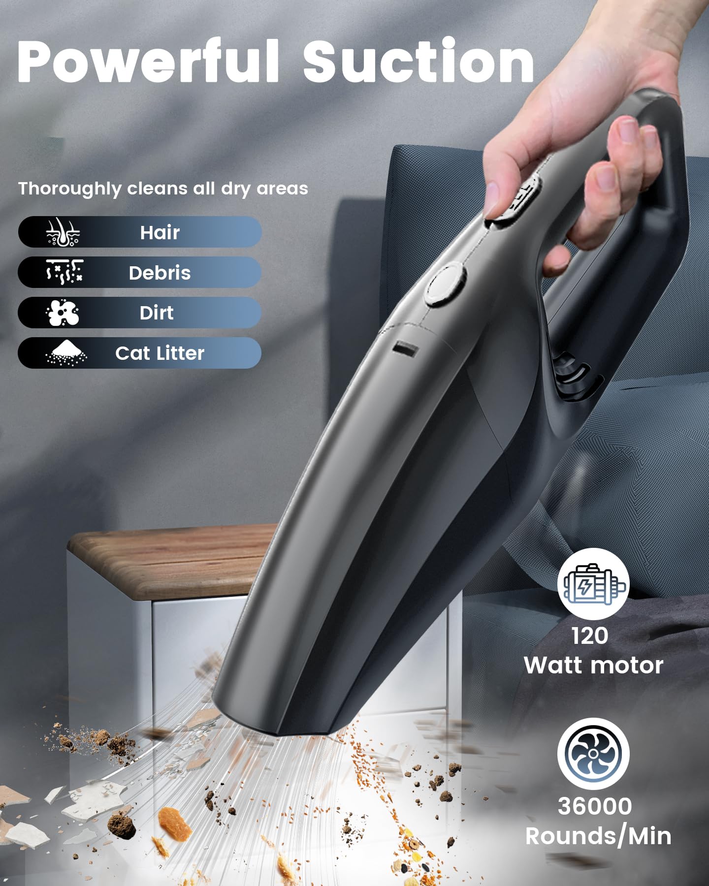 Aspirapolvere Auto Potente, Aspirapolvere Portatile, Aspirabriciole Senza Fili Potente con Filtro HEPA, Accessori Interni Kit di Pulizia, Aspiratore Auto per peli, pulizia casa, ufficio