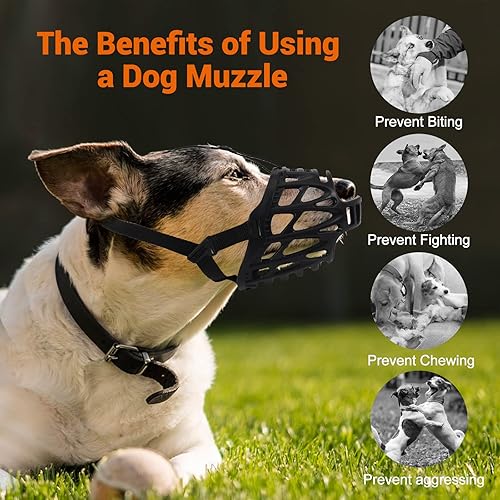 Miniatura 7 de Bozal para perro, difícil de caer, transpirable, para perros grandes, medianos y pequeños, bozal suave y ajustable para perros que permite beber y