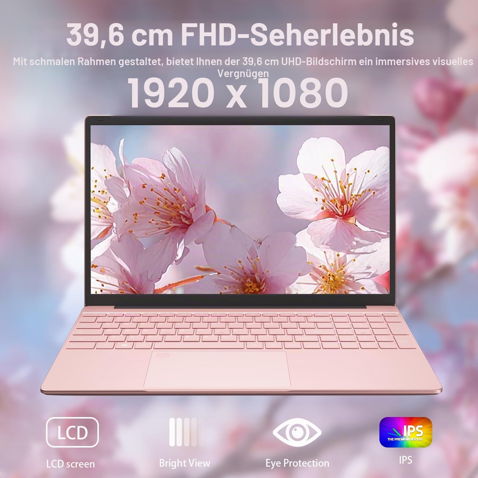 CYCLUS 15,6 Zoll Laptop für Studenten, Haushalt & Gelegenheitsspiele – N95 Prozessor (4C/4T bis 3,4 GHz), 16GB RAM, 1TB SSD, UHD Grafik + QWERTZ-Tastaturabdeckung inklusive - Rosa