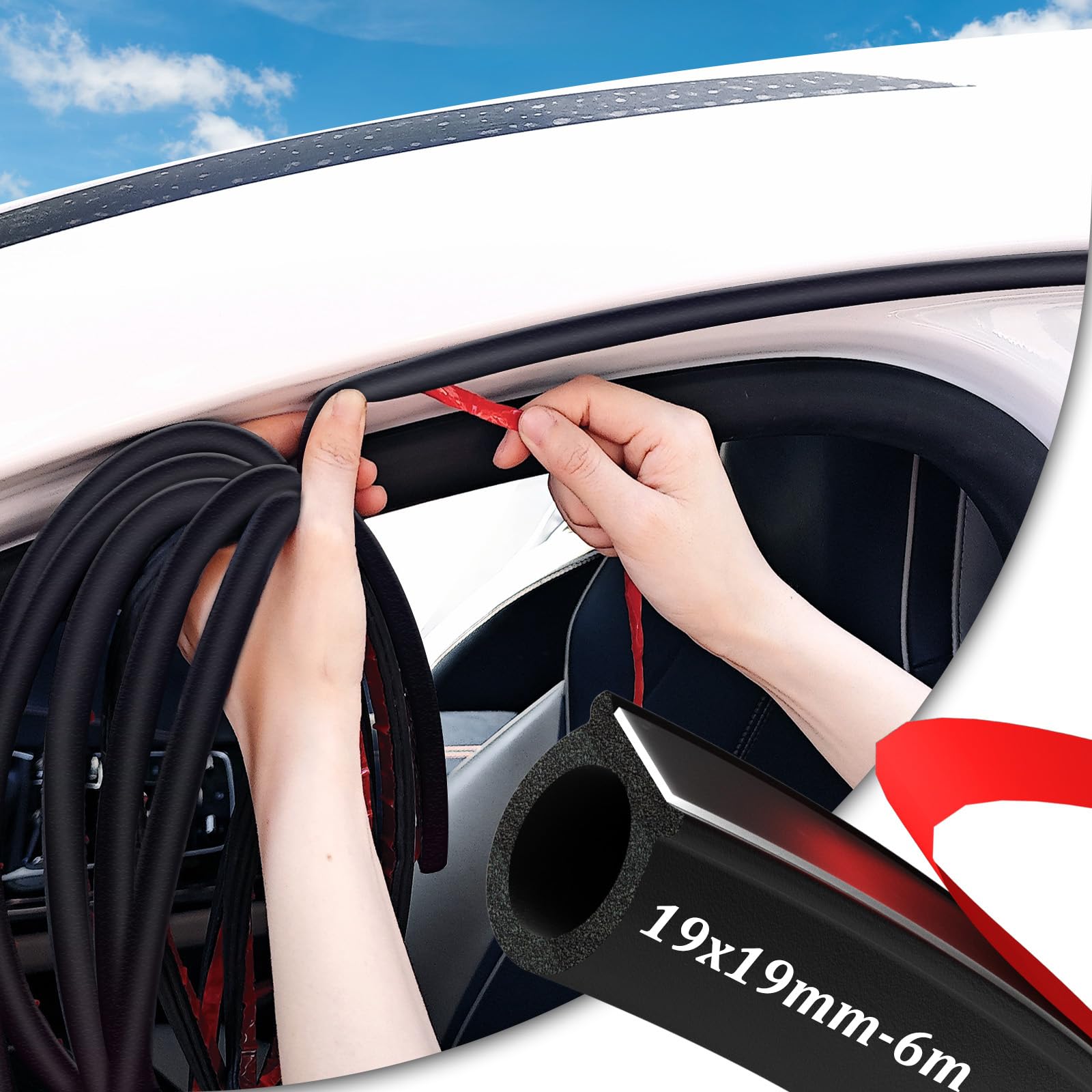 Guarnizione Porta Auto Gomma Adesiva - Jobon 6.1M Universale Insonorizzante Impermeabile Guarnizioni Portiere Auto Forma D per Portiera, Finestre, Bagagliaio, Cappe (19x19mm, Nera)