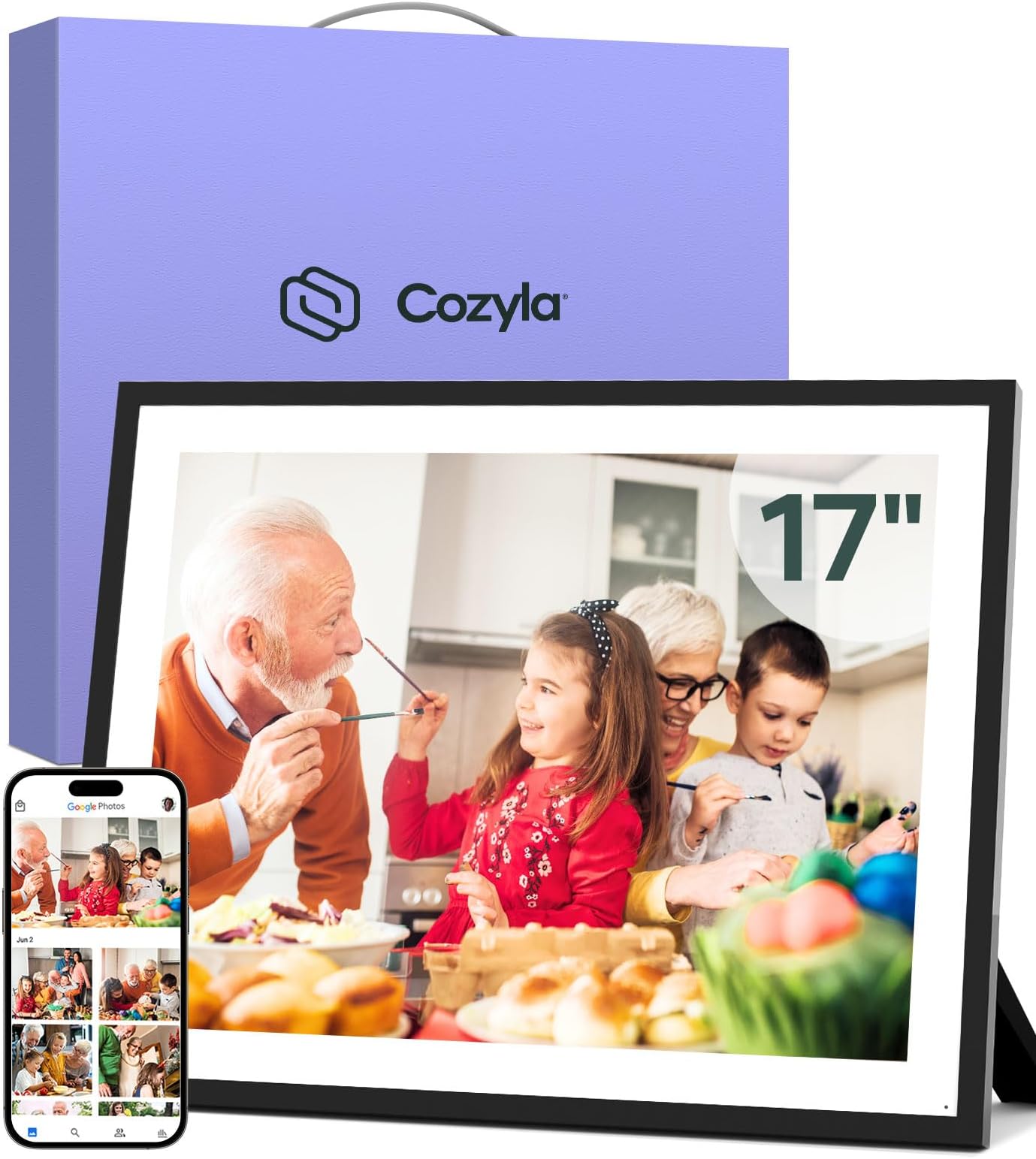 Canvas Digital Picture Large 17 Inch Free Unlimited Storage AI-Powered Send Pictures and Videos via Google Photos Email Web Browser Phone App Smart Digital Photo Electronic WiFi Mat