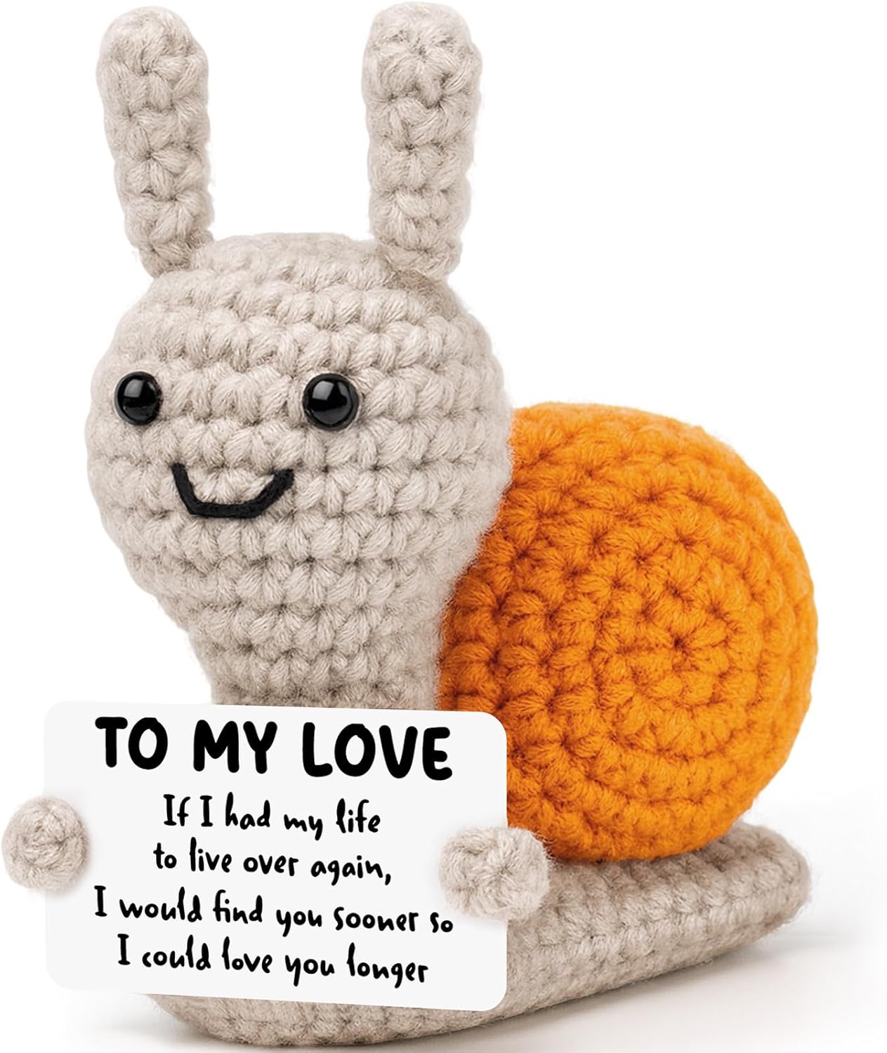 BiuNiuring Gifts for Him Her Girlfriend Boyfriend, to My Love Positive Handmade Crochet Animals, Cute Snail Birthday Gifts for Men Women, Romantic Anniversary Present for Husband Wife Couples