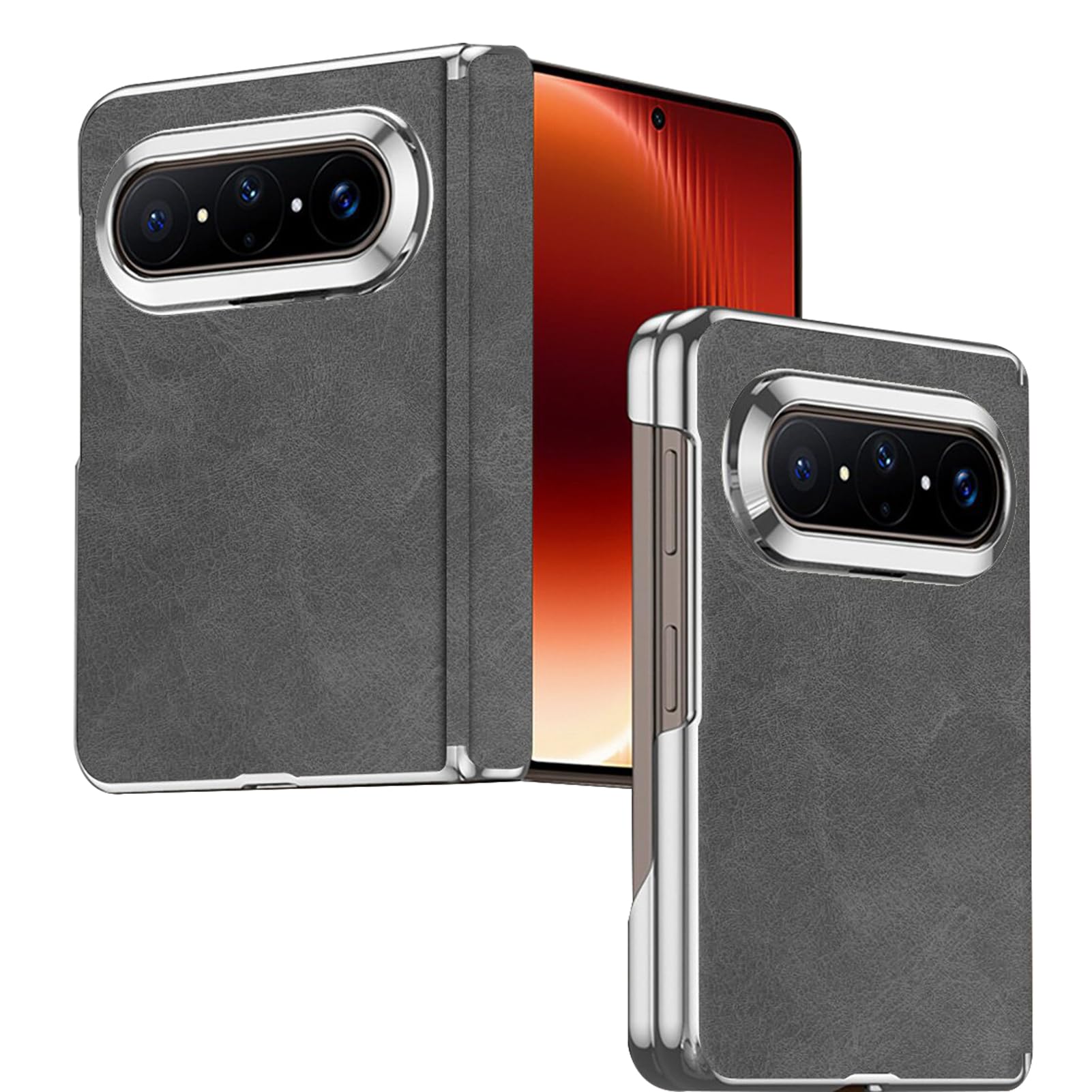 LUOTANL Ultra Thin Case for HuaWei Pura X Max, Hinge Protection Business Style Case Electroplated Raised Edge Cover,Grey,X Max