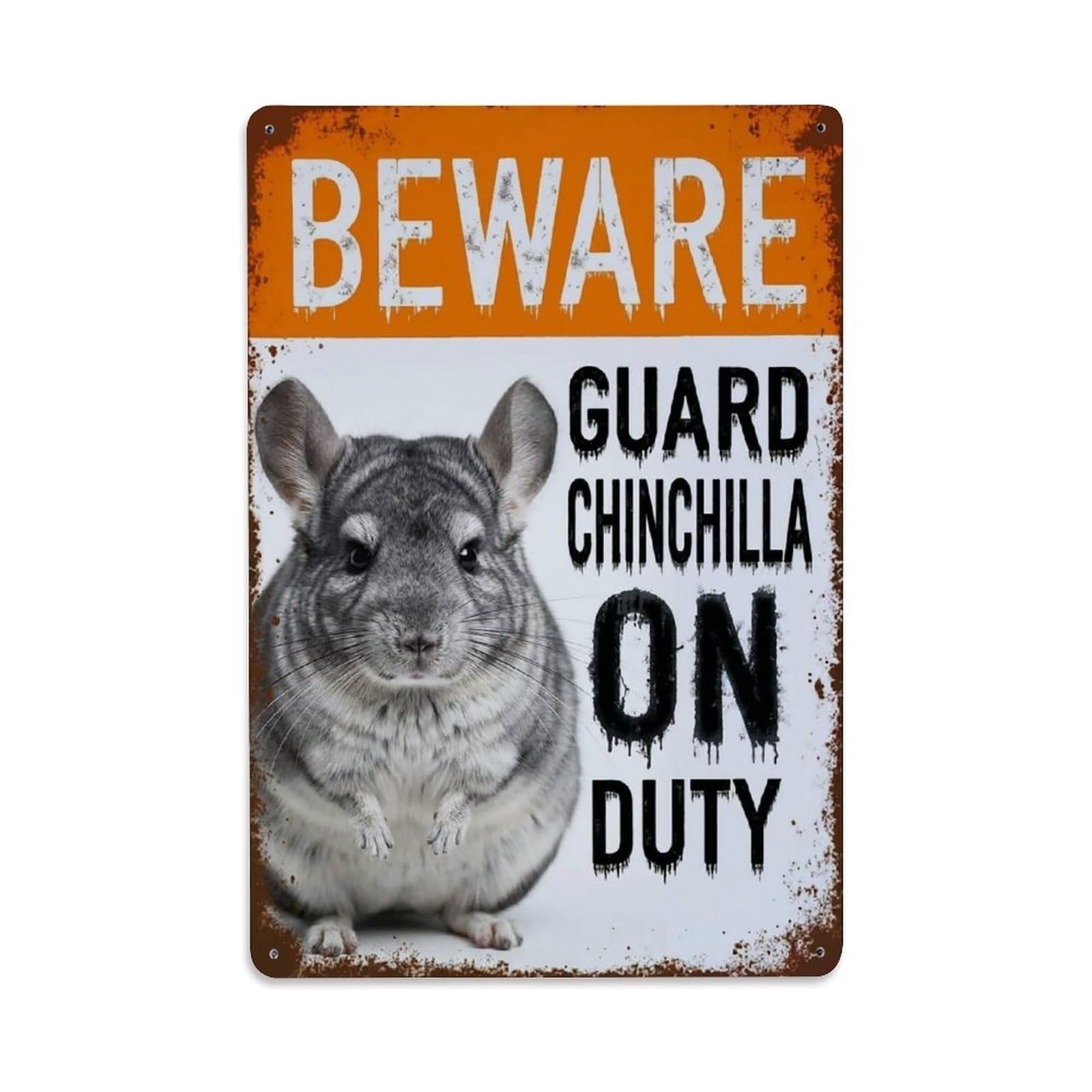 Vintage Funny Chinchilla Guard Beware of Pet Passage Metal Tin Sign Plaque Wall Decor for Cafe, Club Bar, Office, Garden Metal Poster 8x12Inch