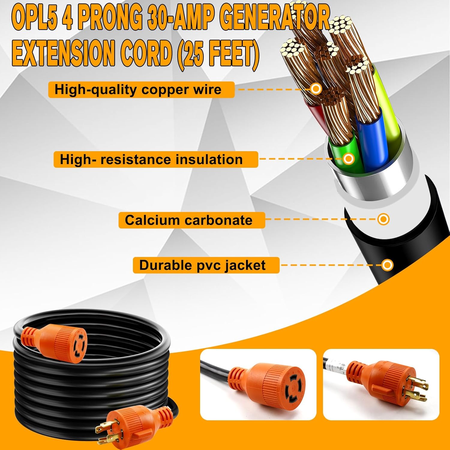 30 Amp Generator Cord 25 Feet and Pre-Drilled Power Inlet Box, 30A Generator Extension Cord NEMA L14-30P/L14-30R, STW 10 AWG with Twist Lock Connector, ETL Listed