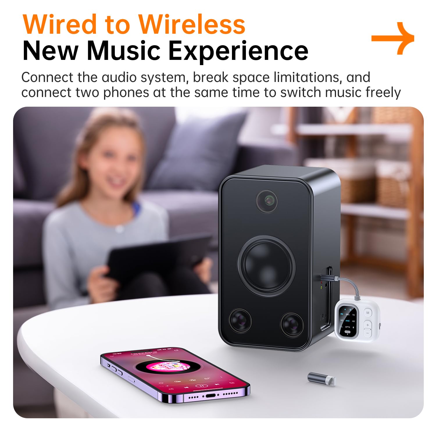 2 in 1 Trasmettitore e ricevitore Bluetooth 5.2 Adattatore Audio AUX 3,5 mm con 6 modalità di decodifica supporta connessione di 2 Cuffie adatto Bluetooth per TV Aereo Auto Impianto Stereo