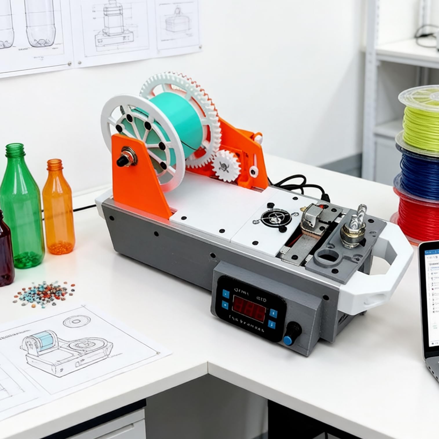 Urządzenie do drukarki 3D, recykling butelek PET z recyklingu, średnica wytłaczania 1,75 mm, regulacja temperatury i prędkość, zawiera obcinacz do butelek do projektów DIY
