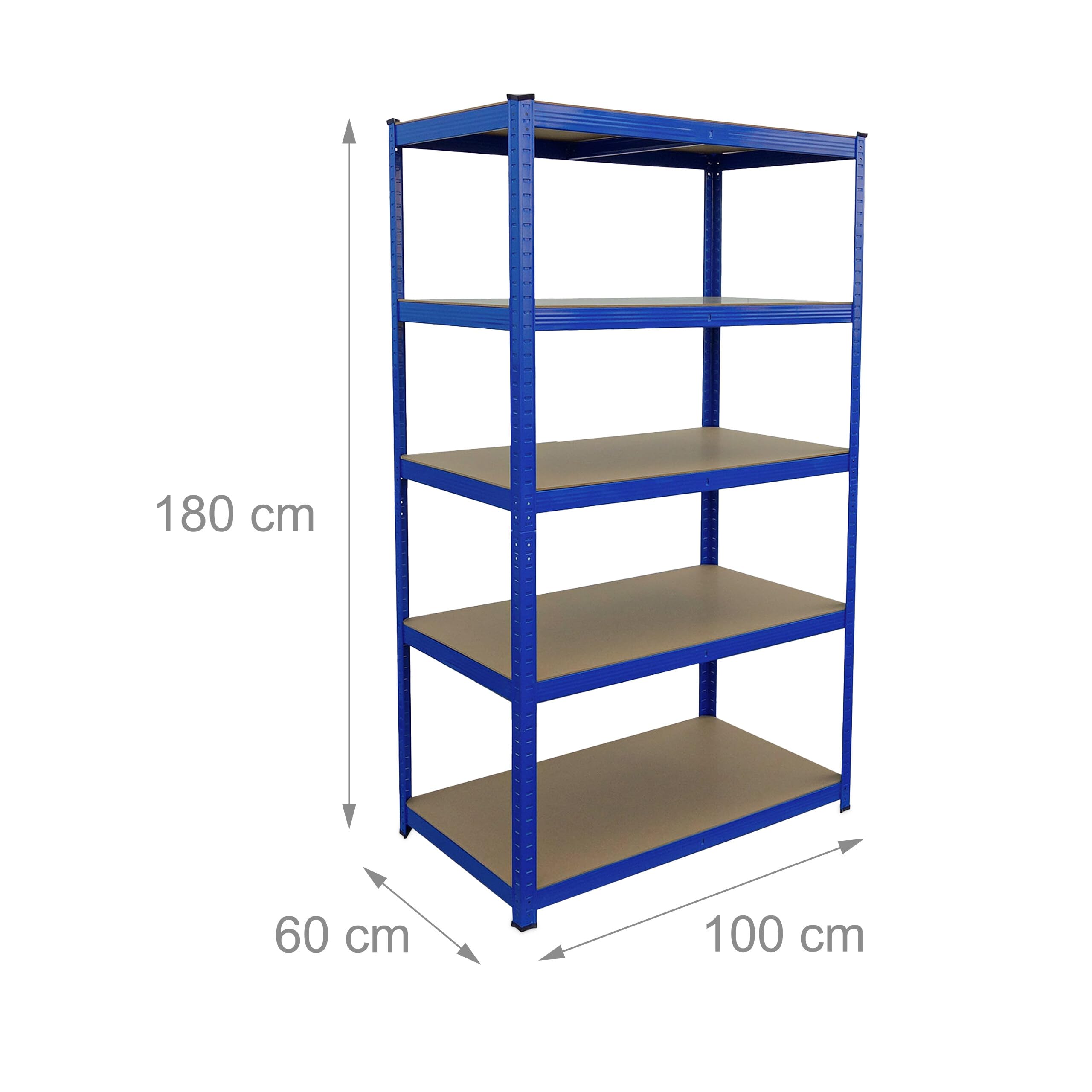 Scaffale Pesante Relaxdays, HxLxP 180 x 100 x 60 cm, Portata 1250 kg, 5 Ripiani, scaffale da Garage, Blu