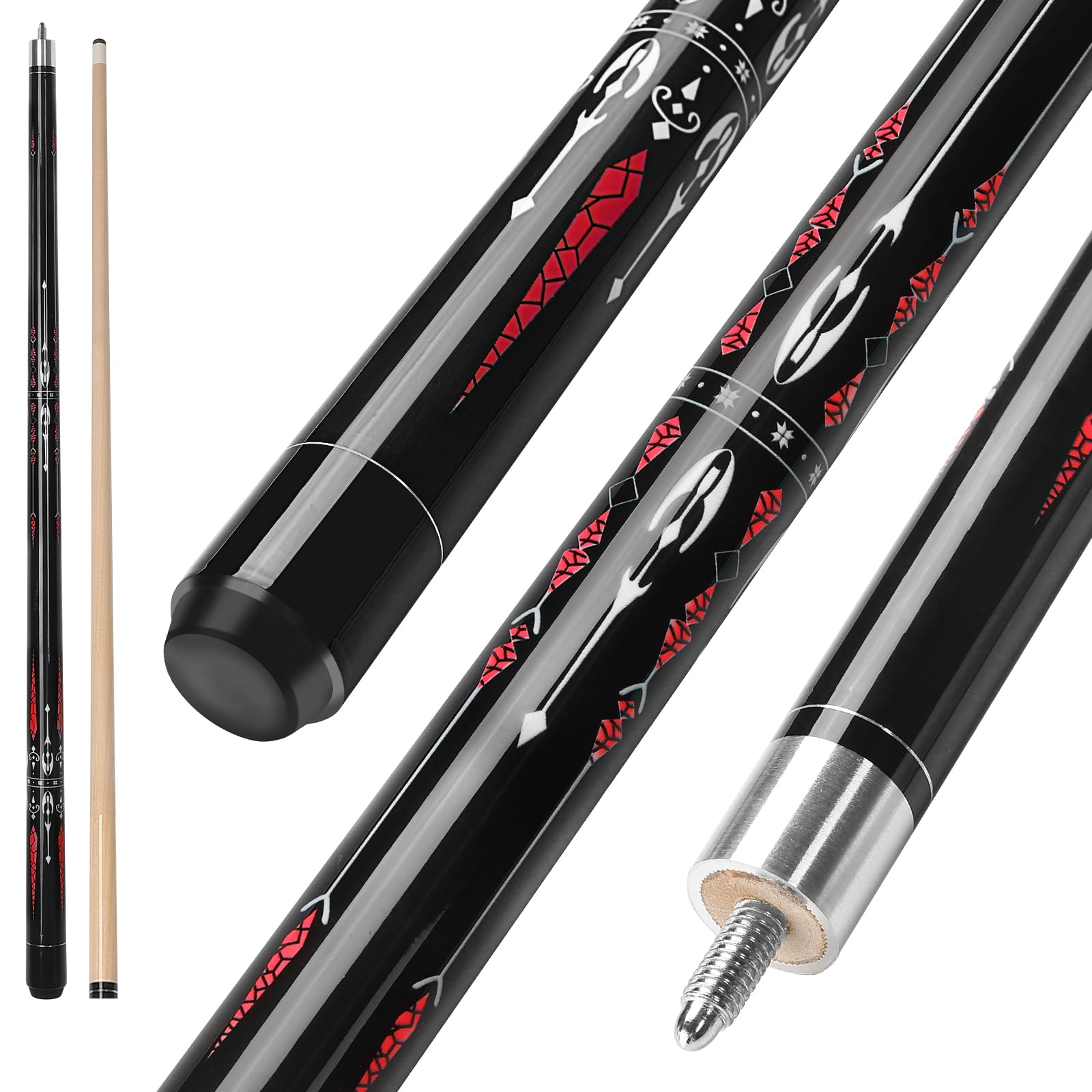 Winucue Pool Cue, 58 inch Maple Wood 13mm Tip Billiard Pool Cue Sticks for Adults, 18 19 20 21oz Professional Pool Stick with Anti-Slip Thread Wrapping for House Bar Billiard Sports (1-Red 19oz)