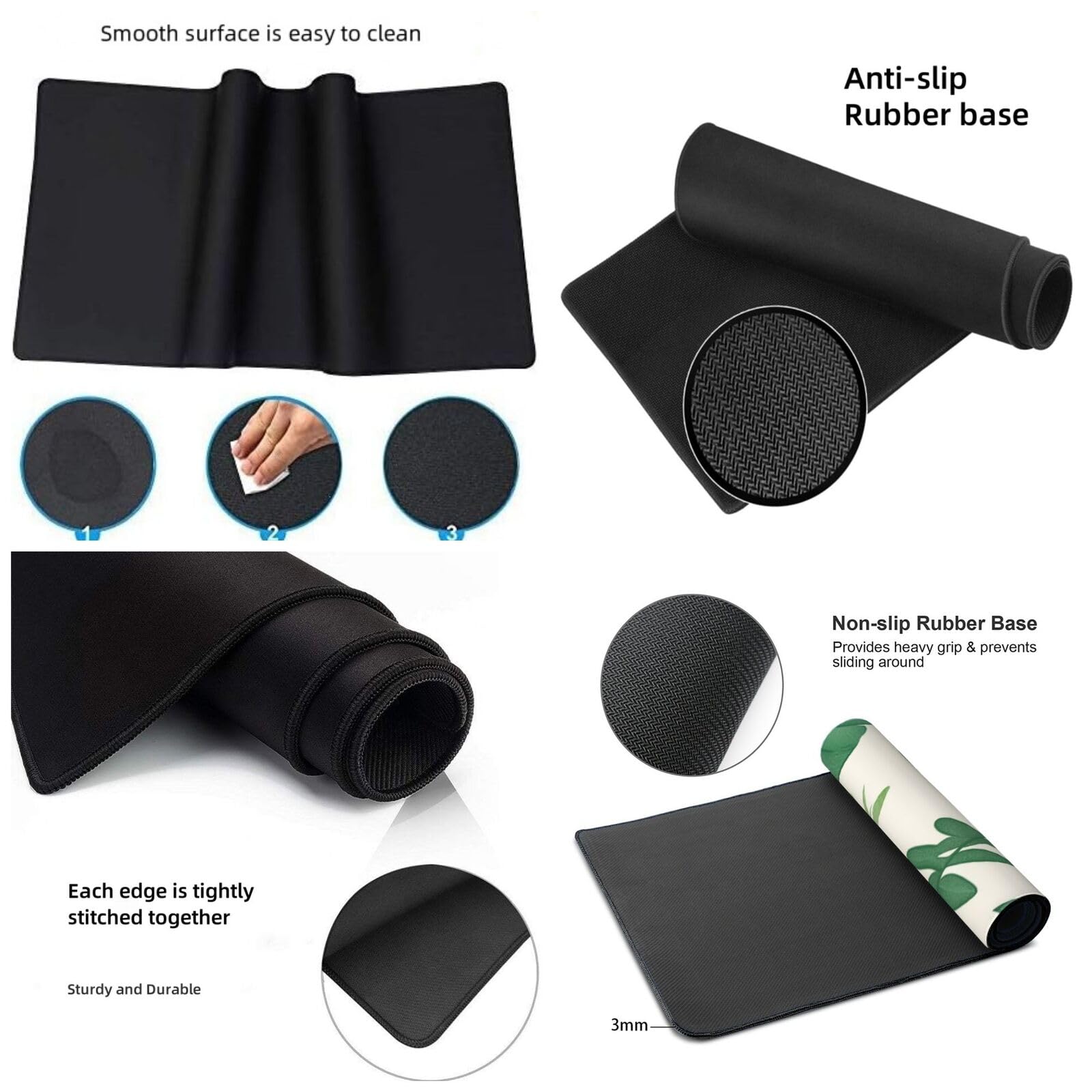 Tapis de Souris XXL 90 x 40 cm, Vert & Feuille Tapis de Bureau G669