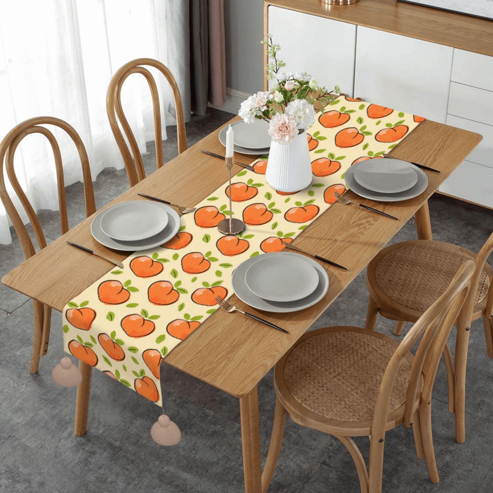 Chemin de table lin pêche rose pour embellir votre cuisine à Noël