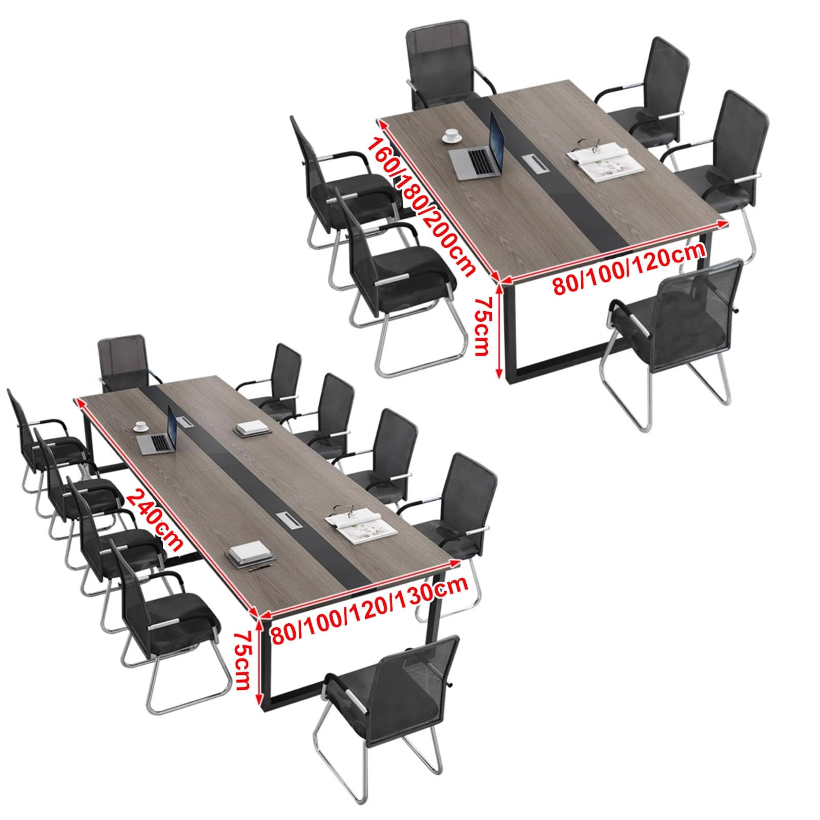 Grande Table de conférence rectangulaire en Bois (63-94 cm) avec Trous taraudés, pouvant accueillir 6 à 8 Personnes, idéale pour Les Bureaux, salles de réunion et réceptions.