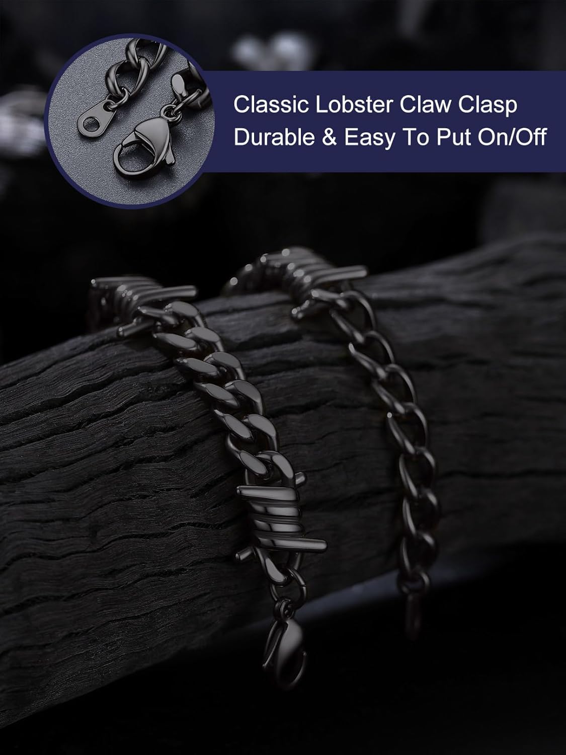 Bandmax Barbed Wire Chain Bracelets for Men Women Stainless Steel/Black/Gold Thorn Cuban Link Chains Bracelet Adjustable Punk Emo Style Jewelry - Image 3