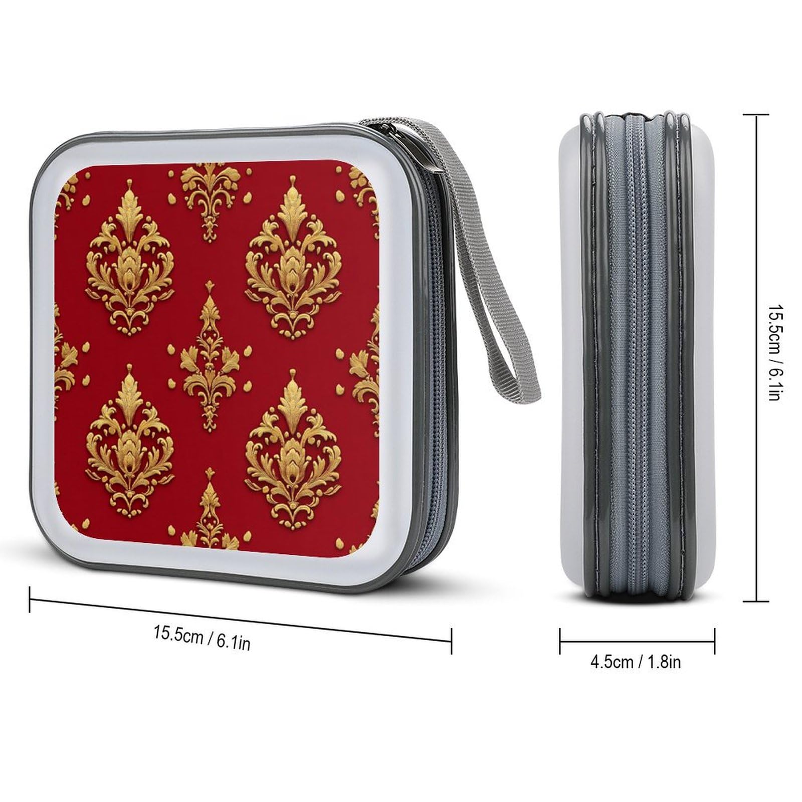 Royal Red Gold Trim Pattern CD Case DVD Storage Case Portable