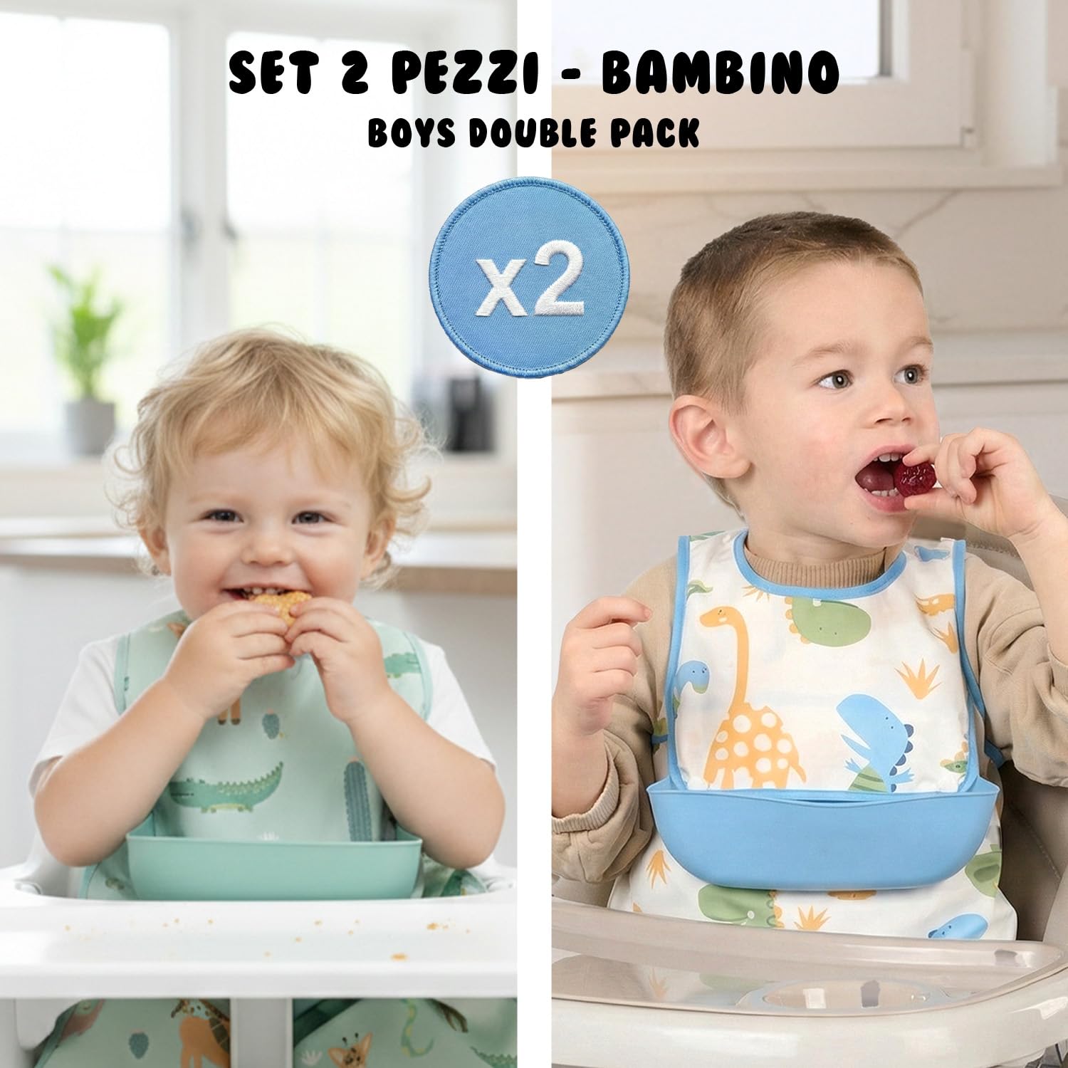 PERLETTI Bavaglini Impermeabili Bambini con Tasca Silicone Raccoglipappa Staccabile - Bavaglino Svezzamento Senza Maniche - Grembiule Pappa Bavaglia Bambino Bambina Lavabile Riutilizzabile