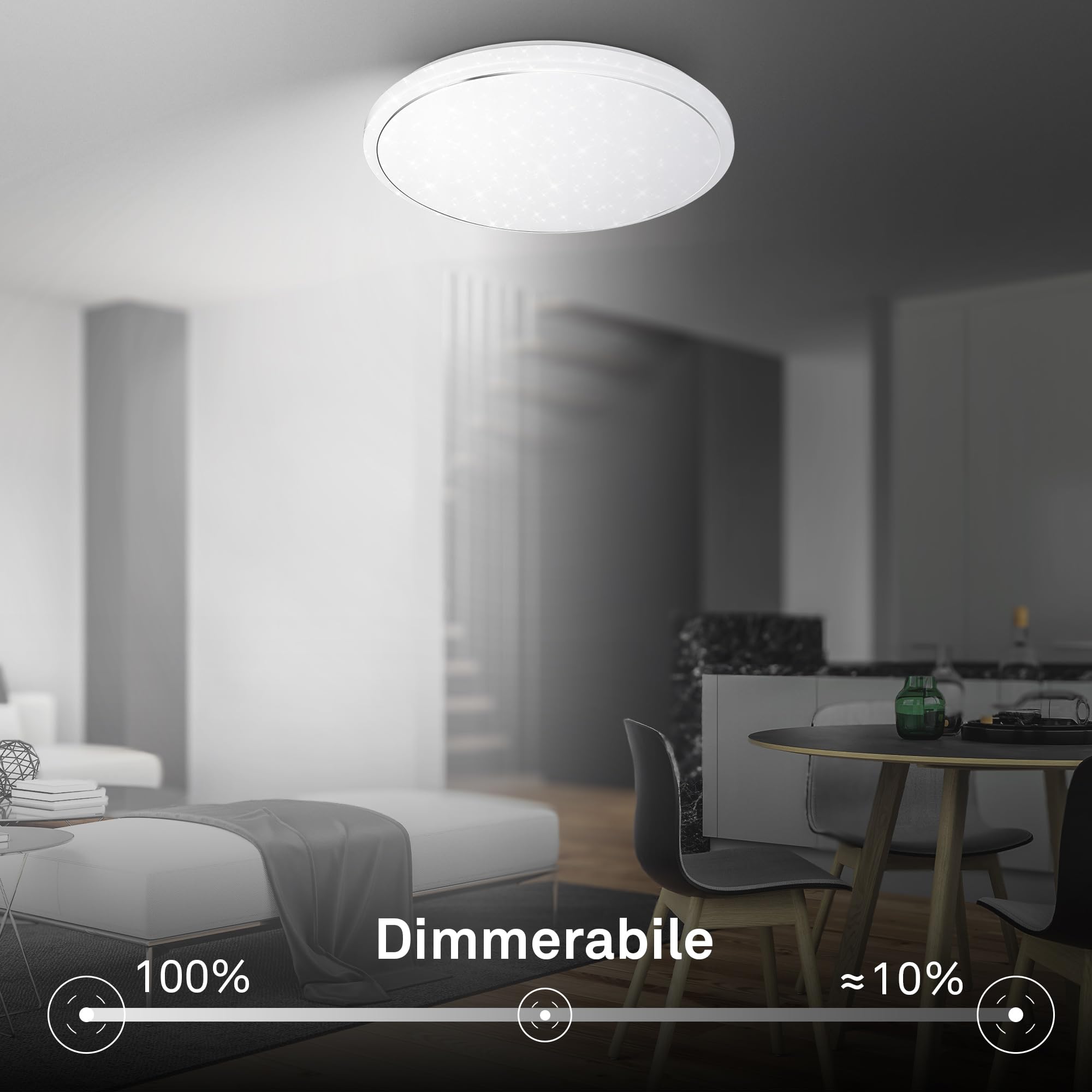 BRILONER - Plafoniera LED con telecomando, CEE A sorgente luminosa, dimmerabile, luce notturna, da bianco caldo a bianco freddo, lampada soffitto, plafoniera soffitto, lampadario, 48 x 8 cm, bianco