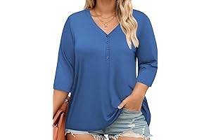 Buttery Soft Womens Plus Size Tops 3/4 Sleeve Trendy V Neck Loose...