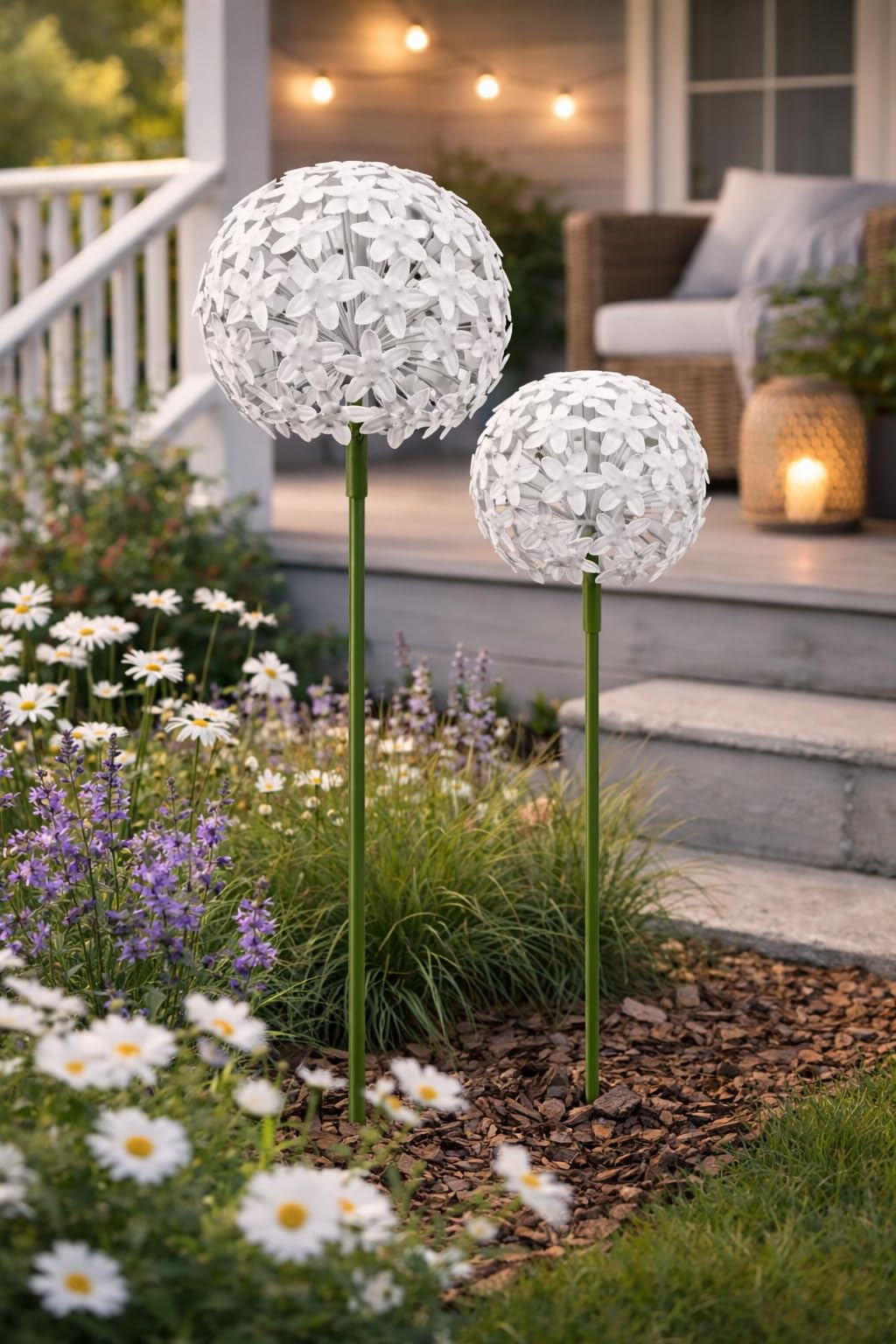 Gartenstecker Allium 20x20cm groß weiß Gartendeko Rankhilfe Metall / 240131 Garten