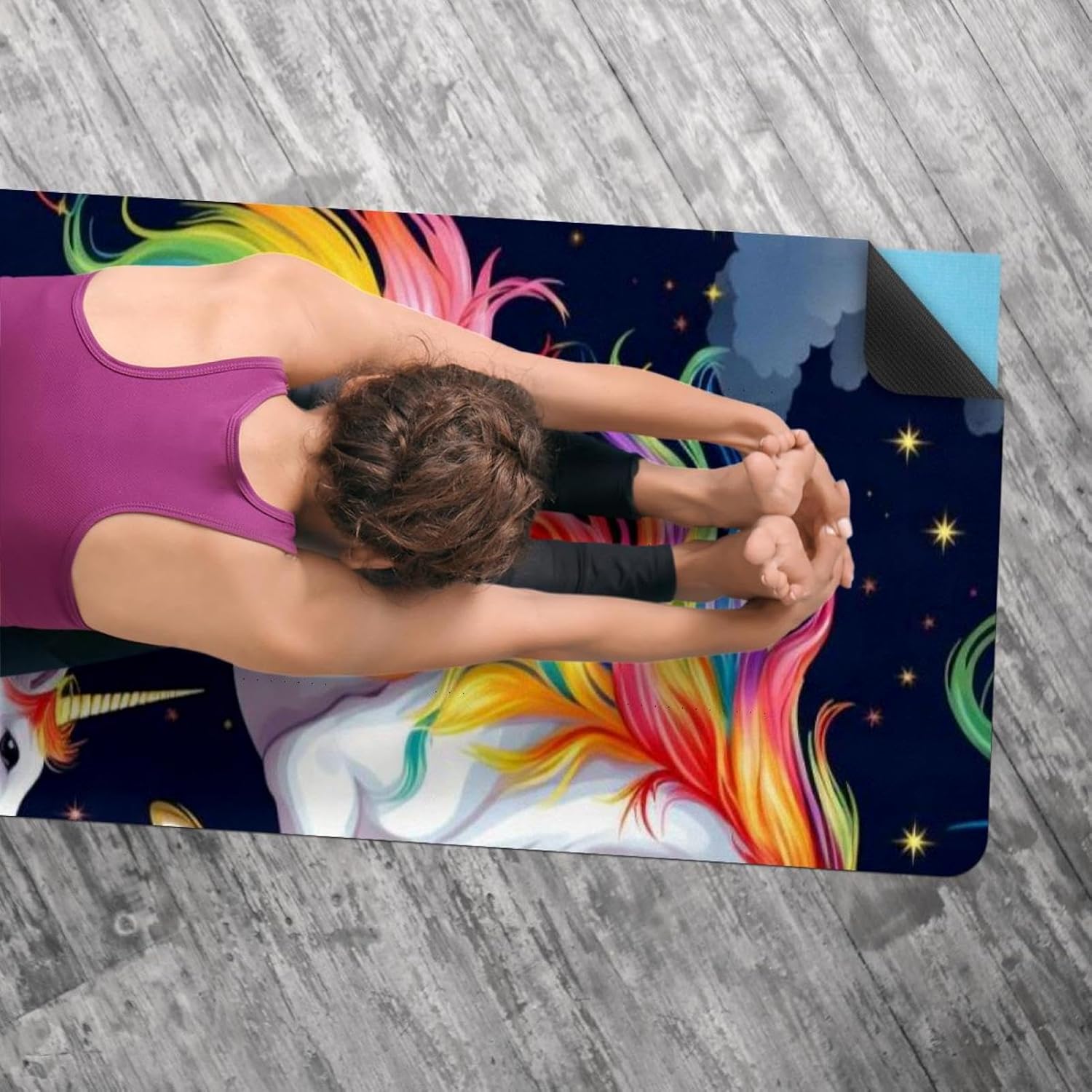 Yoga Towel, Rainbow Unicorn Pattern Non Slip Sweat Absorbent Hot Yoga Mat Towel for Hot Yoga, Pilates and Fitness - 72.8" x 26.8"