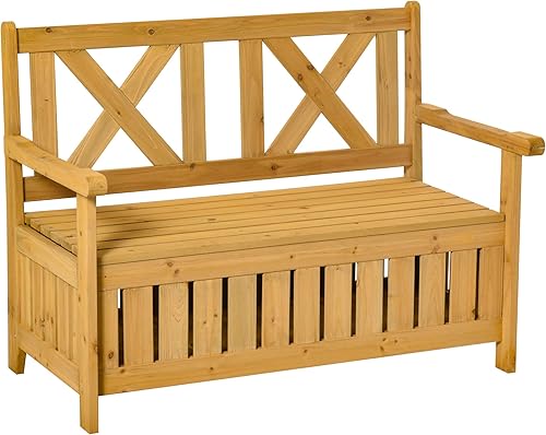Miniatura 1 de Outsunny Banco de almacenamiento de jardín de 29 galones con marco impermeable, caja grande de entrada con parte trasera única en forma de X,