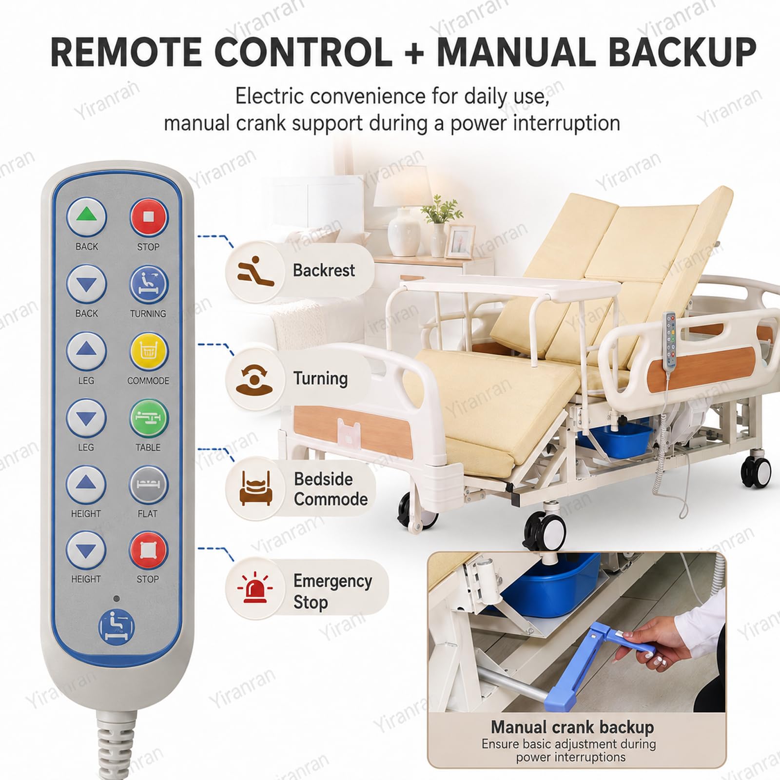 Letto Medico Completamente Elettrico Per Uso Domestico, Letto Ospedaliero Elettrico Con Sollevamento, Telecomando, Funzione Di Rotazione Laterale Temporizzata, Sedia Comoda, Sponde Laterali,