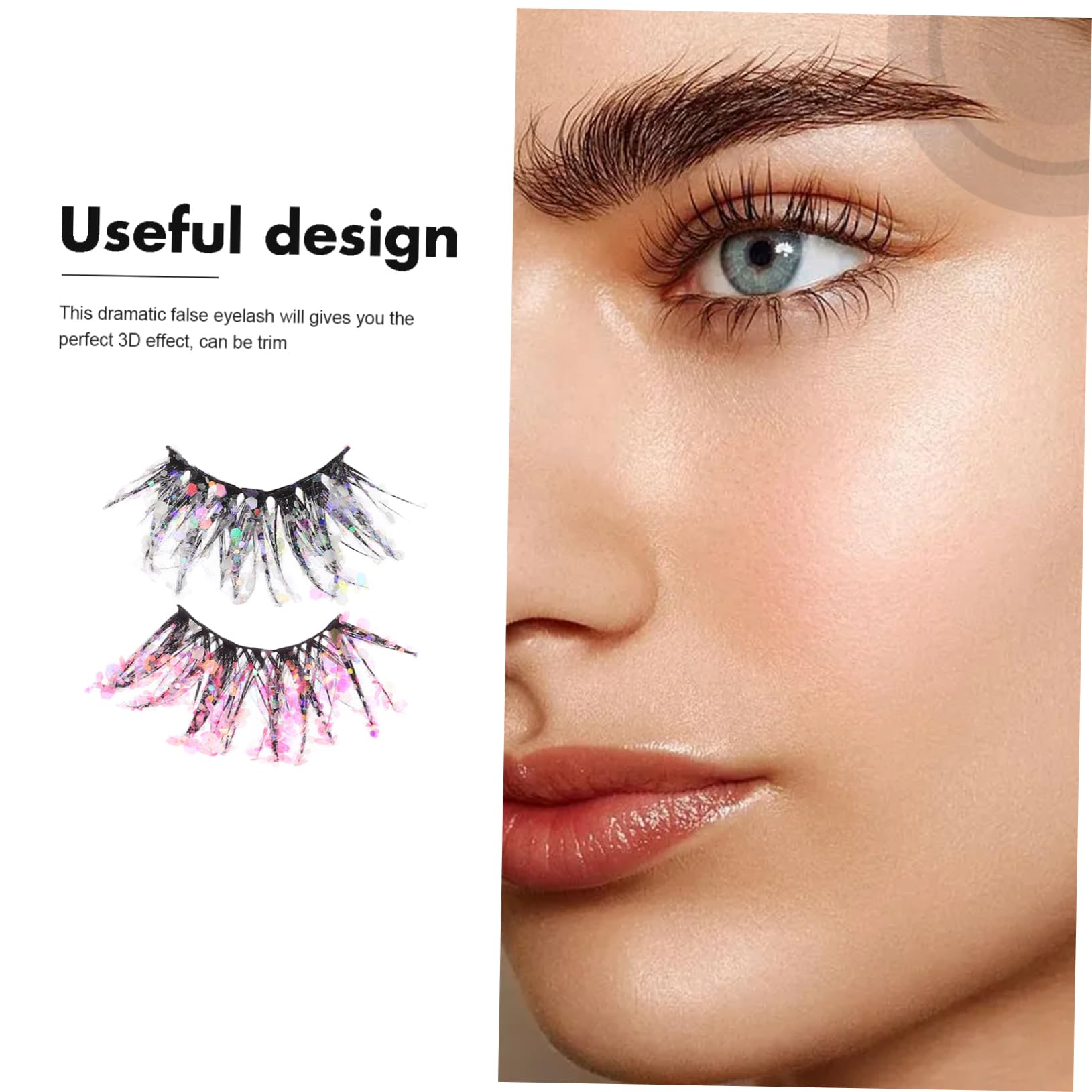 POPETPOP 10paia Luminous Glitter Faux Eyelashes Night Glow Eye Extensions for Women for Parties and Special Occasions
