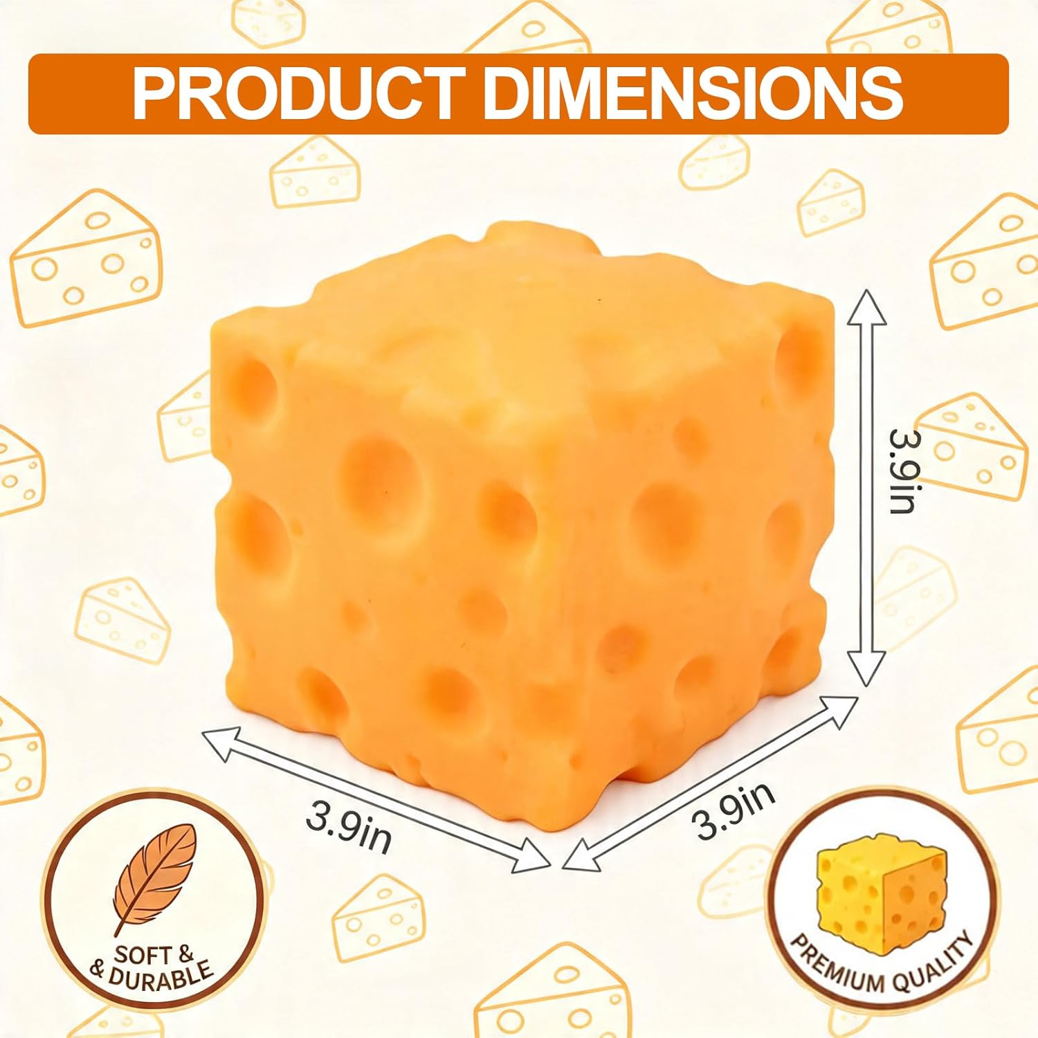 3.93 Inch Huge Cheese Squishy Cube – Giant Cheese Block Fidget Toy, Super Soft Slow Rise Sensory Stress Ball, Novelty Squeeze Toy for Adults, Desk Decor Stress Relief Gift