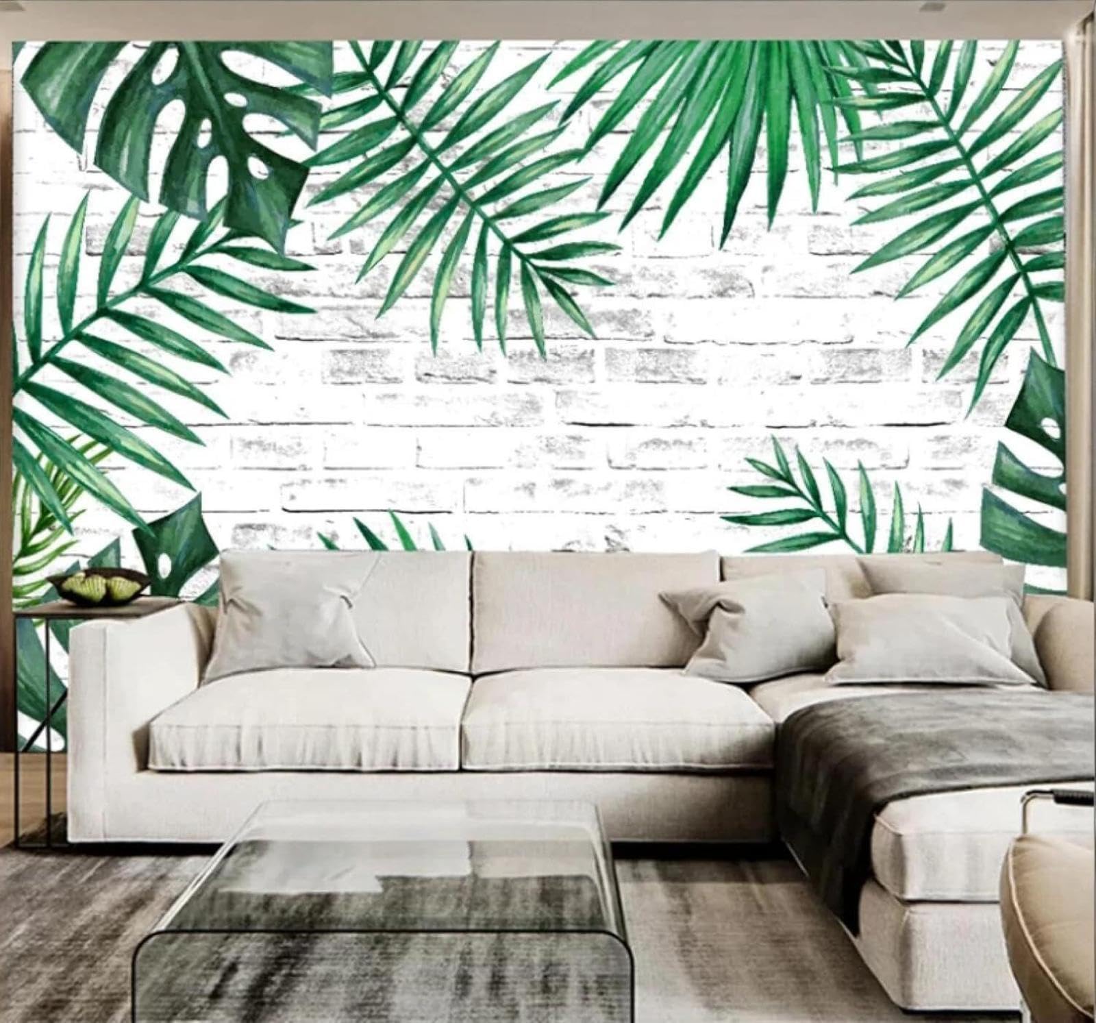 XLMING White Brick Wall Fresh Plants Green Leaves 3D Wallpaper Luxury Home Dining Decor Paste Sofa Living Room The Wall for Bedroom Mural-430cm×300cm