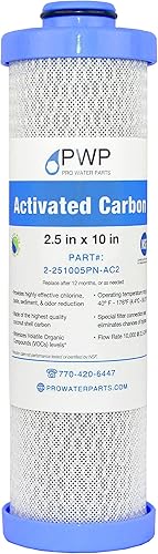 2.5 x 10 "Filtro de agua para RV Bloque de carbón activado Cartucho de Push-Nipple Reemplaza KW1, FRE-10-BN