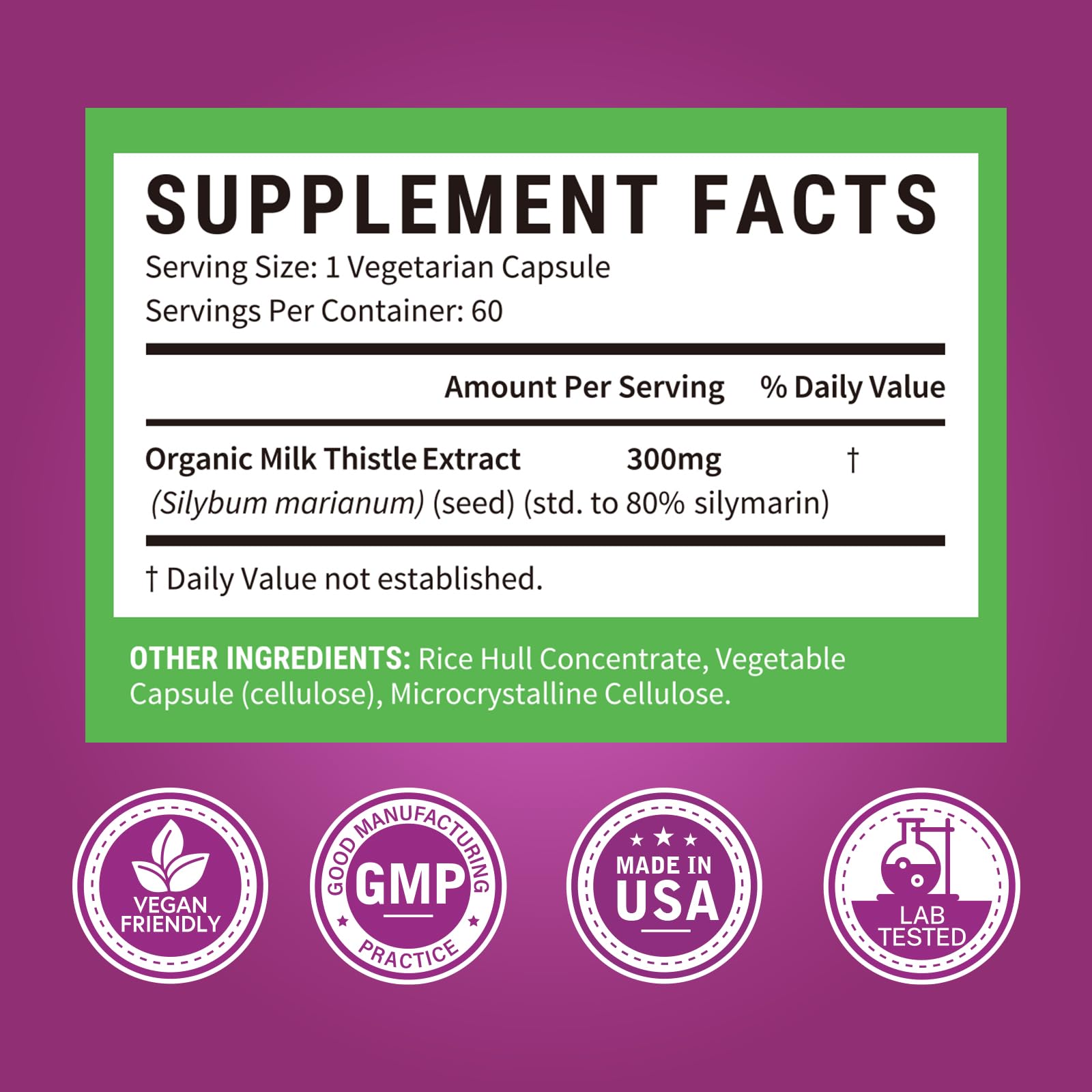 Organic Milk Thistle, Concentrated Seed Extract, 80% Silymarin, Liver Support Cleanse Detox, Fatty Liver Supplements, Non-GMO, No Gluten & Soy, 60 Veggie Caps, 2 Month Supply — Amazon image 4