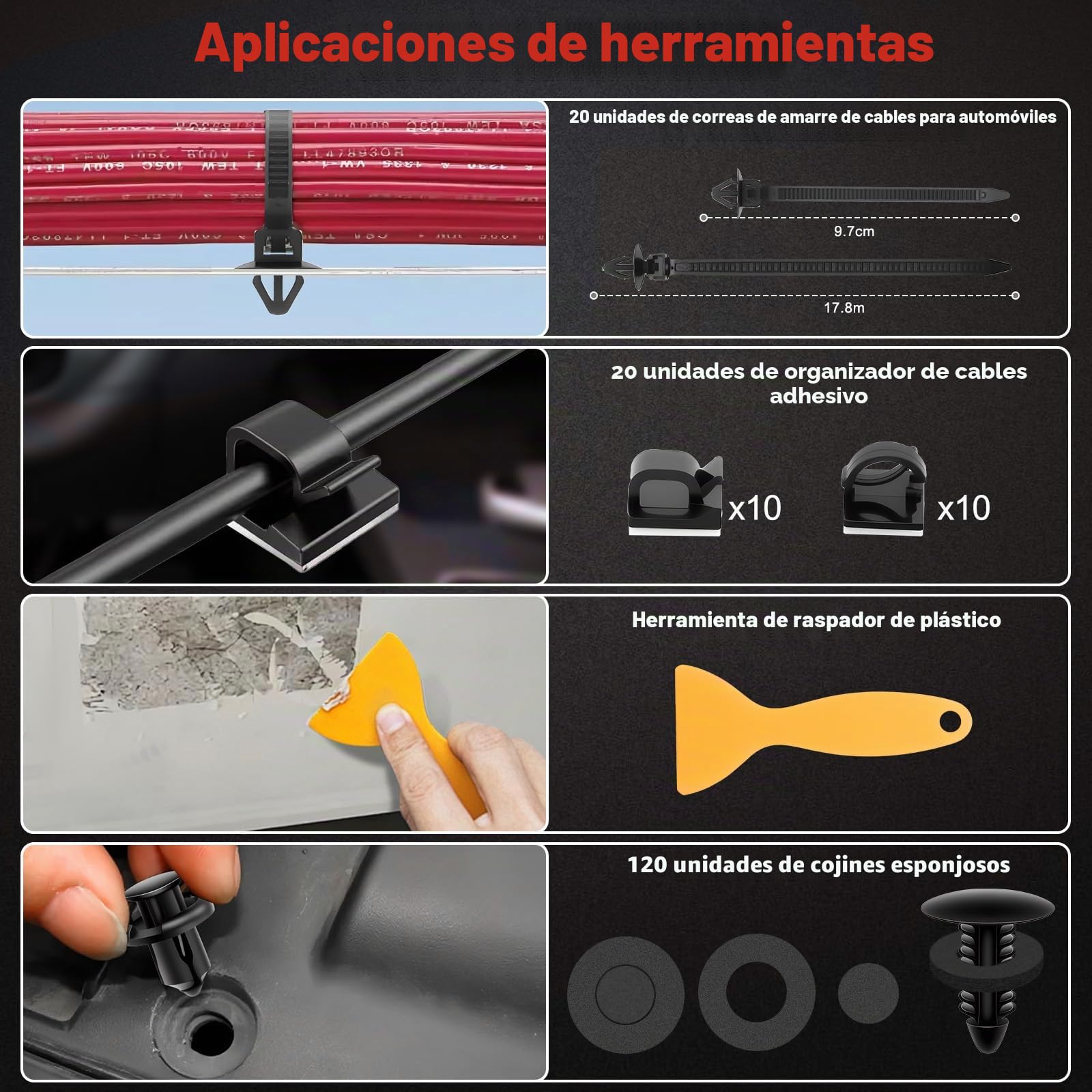 KAOLALI 330 Piezas Herramientas Kit Desmontar Coche,Nailon Reforzado,Rojo | Coche Interior Herramientas de Eliminación, para Desmontar el Audio del Coche y Quitar la Tapicería del Vehículo