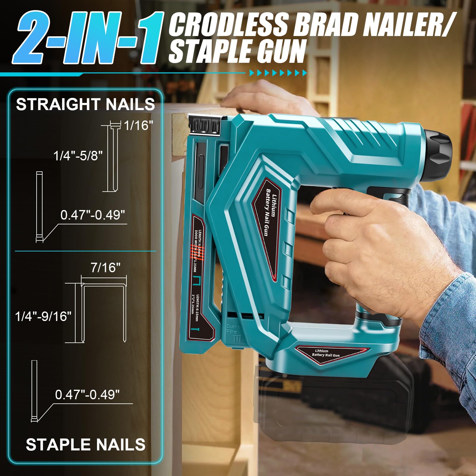 Roadtime Akku-Nagler für Makita 18V Akkus(ohne Akku),18GA Tacker und Nagelpistole Typ140, Bürstenlose Klammerpistole max.150 Schuss/Min,mit 1000 Nägel und 1000 Klammern,für DIY, Möbeln,Tischlerei