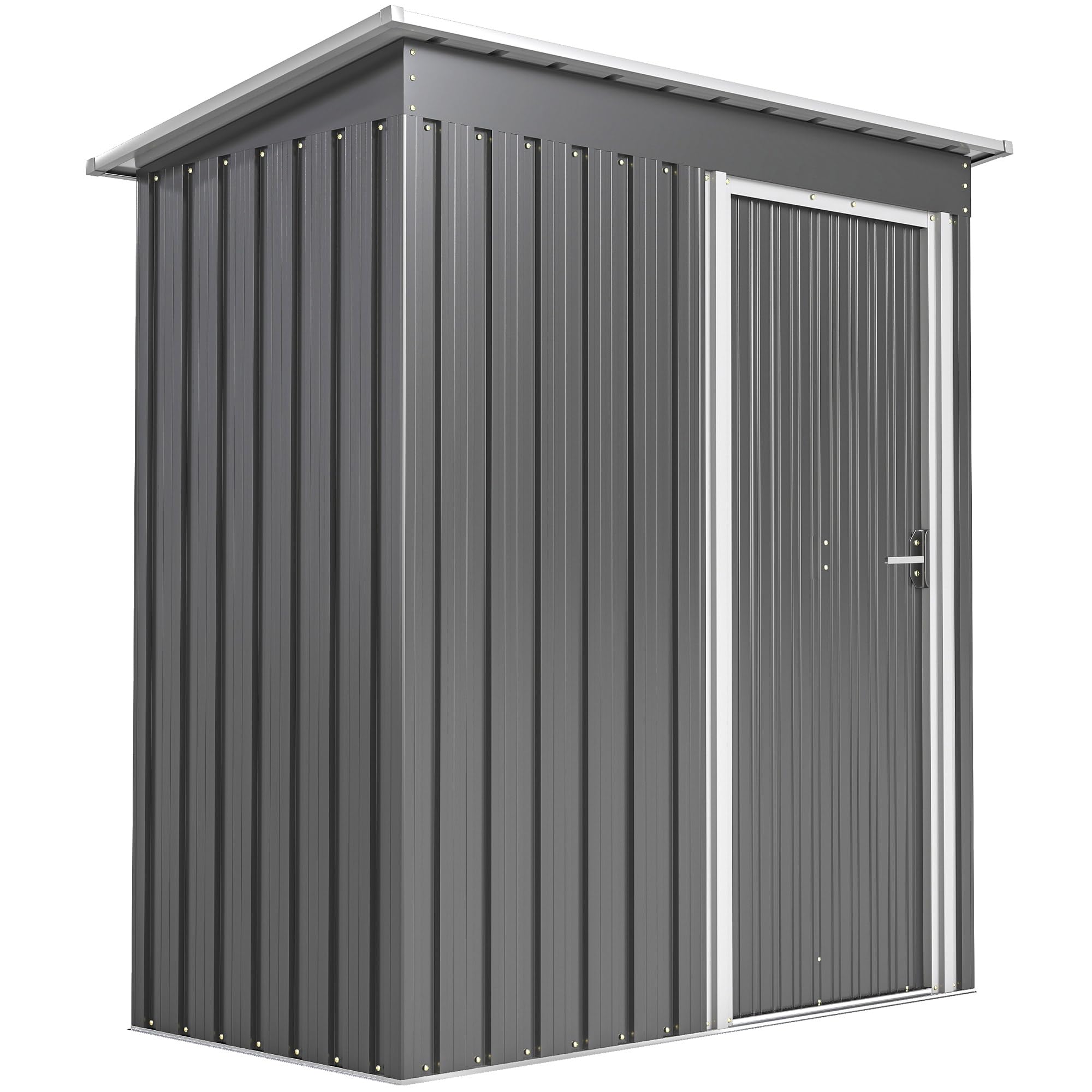 Outsunny 5 x 3ft Garden Storage Shed with Sliding Door and Sloped Roof, Lean to Outdoor Equipment Tool Shed for Garden, Light Grey