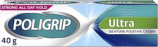 Poligrip Denture Adhesive Cream, False Teeth and Partials Fixative, Ultra, 40 g