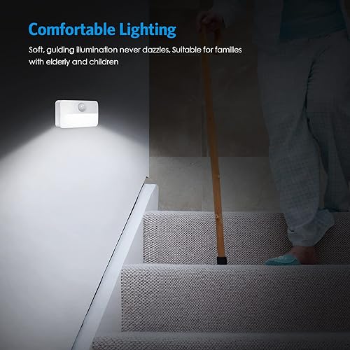 Miniatura 4 de AMIR Paquete de 6 mini luces de escalera con sensor de movimiento para interiores, luz nocturna LED alimentada por batería, 40 lúmenes, 6500 K,