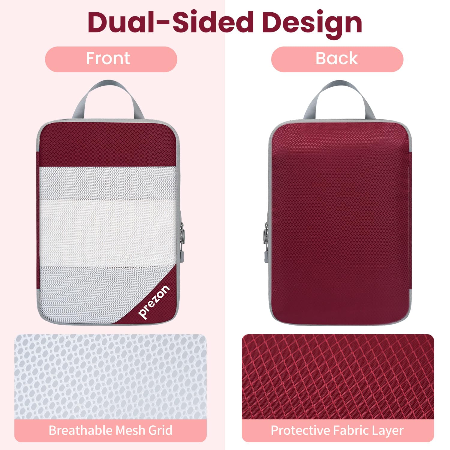 Set 6 Pezzi Cubi Compressionali Cavi Versatili, Design Apertura Totale Visibile, Salvaspazio E Leggeri, Materiale Cationico Personalizzato, Organizzatore Valigie Portatile E Resistente, Bordò