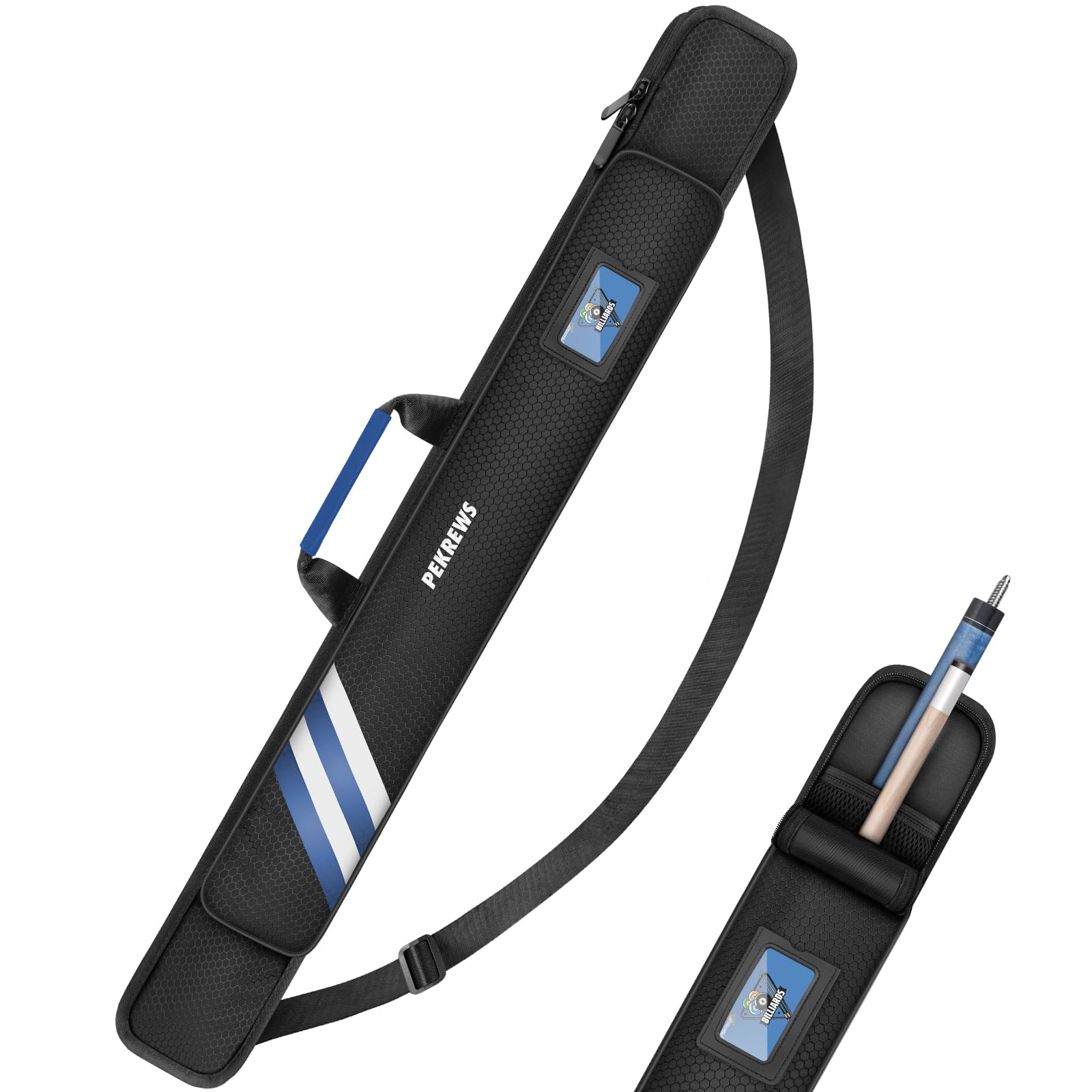 PEKREWS Pool Cue Case, Soft Pool Stick Case 1x1 Holds 1 Butt and 1 Shaft with Queue Zipper Pocket, Sturdy Polyester Billiard Cue Bag with Shoulder