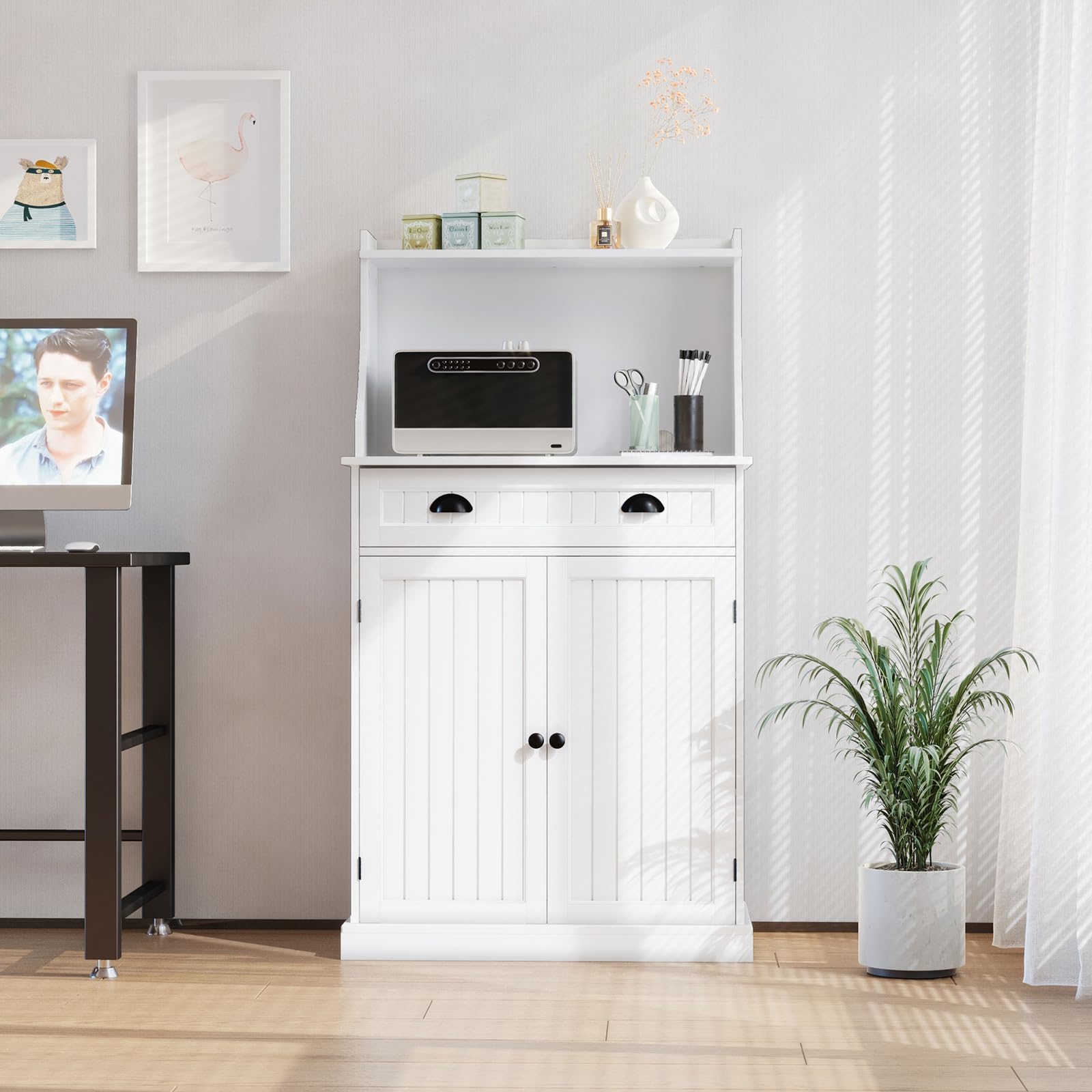 HOLTICO Küchenschrank Mikrowellenschrank Mehrzweckschrank Weiß mit Verstellbarem Regal,Schrank Freistehend für KücheWohnzimmer,Schlafzimmer,Esszimmer,Garage