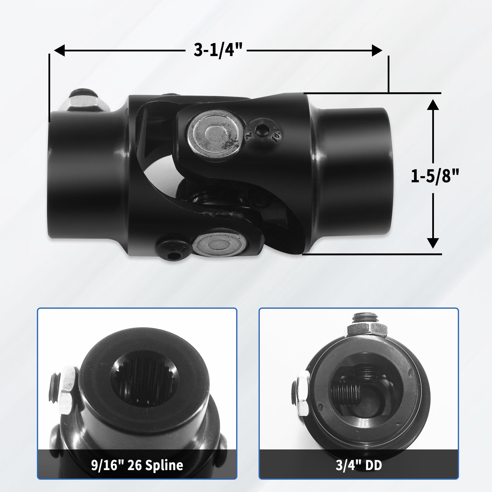 Steering Universal Joint - 9/16-26 Spline To 3/4 DD Chrome Single U-Joint Shaft